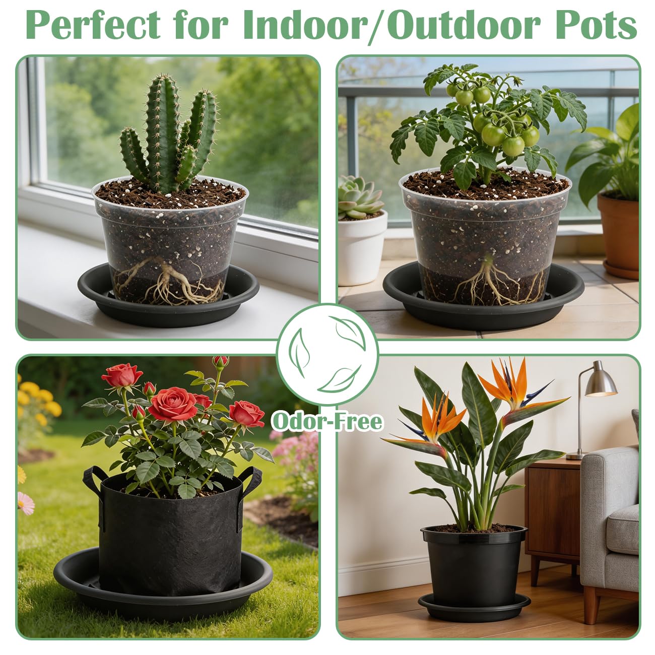 BTPLASTIK Plant Saucer 8 inch 5 Pack, Pot Elevators for Inside Plants, Heavy Duty Flower Planter Drip Trays for Pots, Grow Bags Saucers Gray