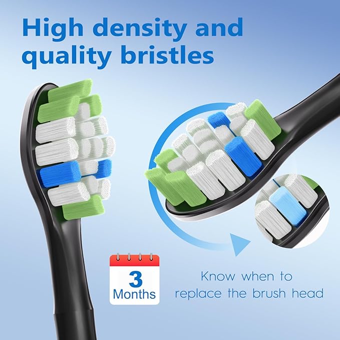 Replacement Brush Heads Compatible with Philips Sonicare, Toothbrush Heads for Sonicare ProtectiveClean 4100 5100 5300 6100 Electric Toothbrush, 12 Count Ultimate Care Toothbrush Heads, Black