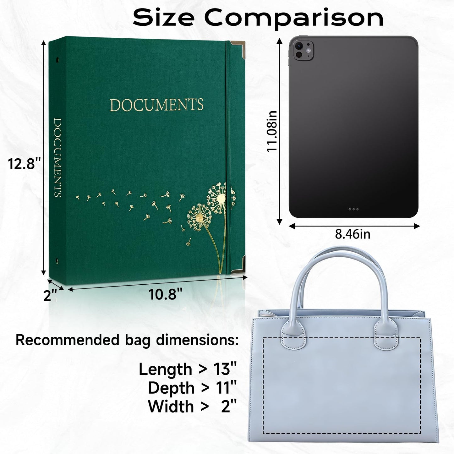 XKDOUS Important Document Organizer Folio Folders with 9 Pockets 3 Ring Linen Binder Organizer Expanding Storage Documents Holder with 9 Pockets and Labels for Papers, Files