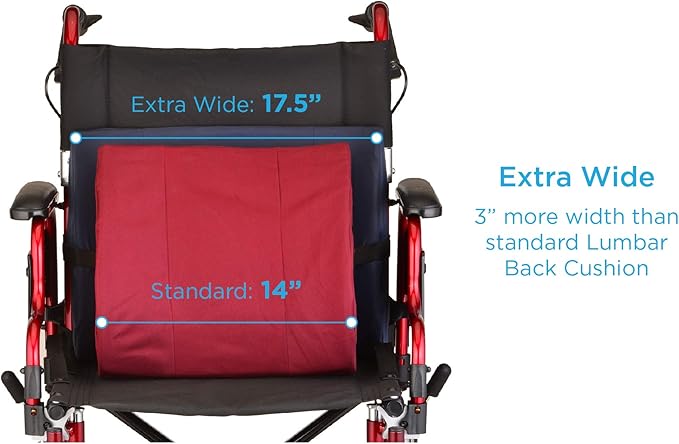NOVA Medical Products Extra-Wide Lumbar Back Cushion, 17.5" Wide Back Cushion for Office Chair, Car Seat or Chair, Color Blue