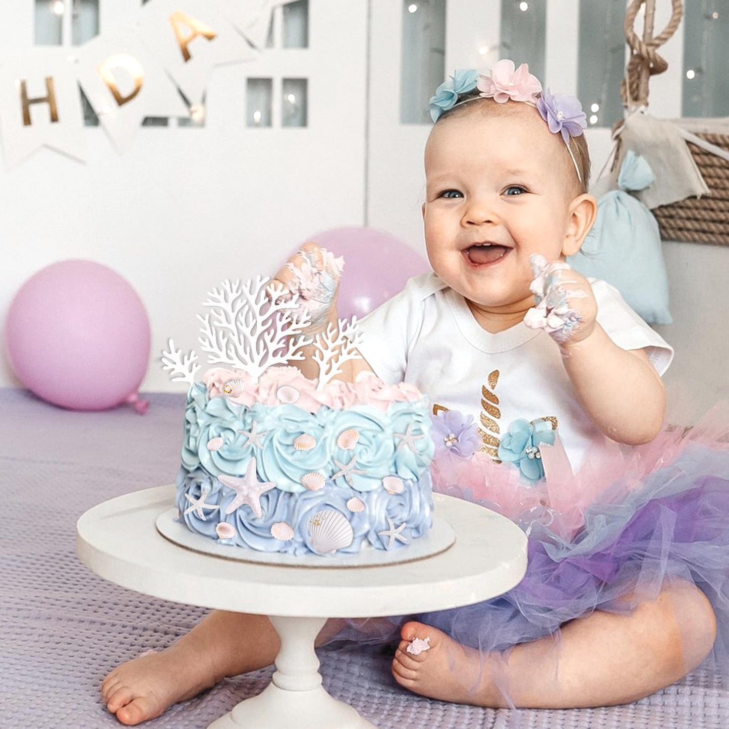 Morofme 20pcs Seashells Cake Toppers Ocean Cake Decorations Starfish Cupcake Toppers Beach Seashell Cupcake Topper Under the Sea Theme Dessert Decor for Baby Shower Birthday Summer Party Supplies
