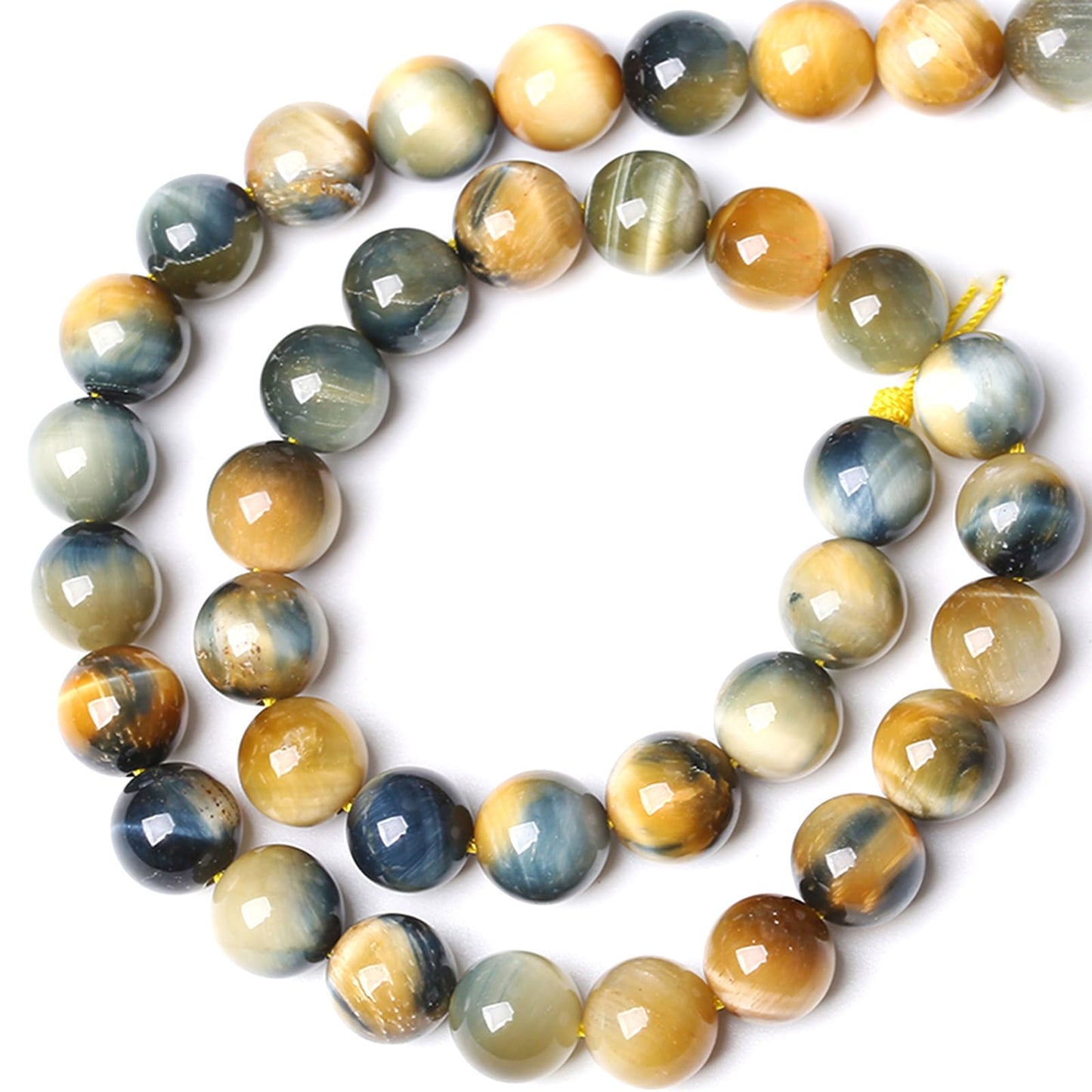 10MM Dream Blue Tiger Eye Stone Beads Natural Gemstone Round Loose Beads for Jewelry Making Bracelet Necklace 72pcs 2 Strands 32"