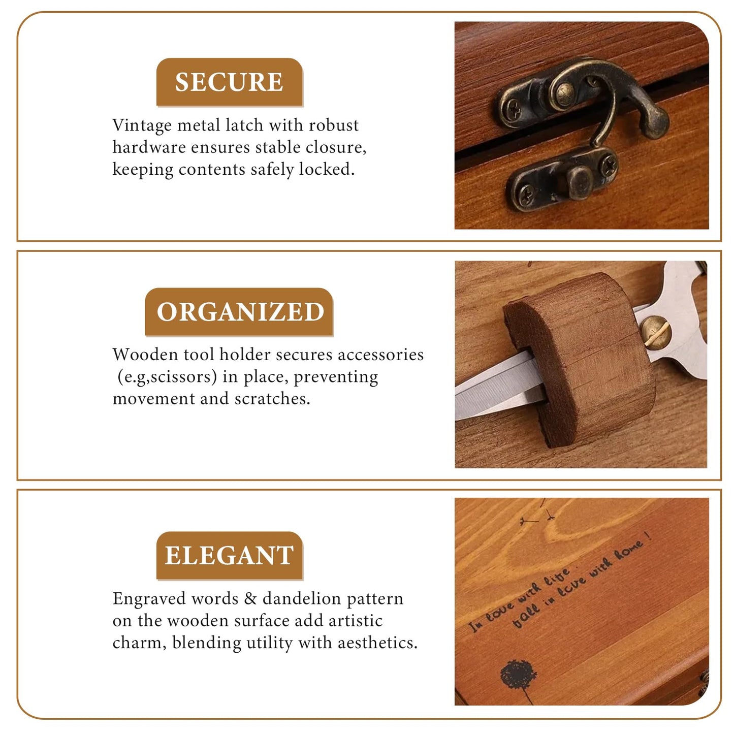 Mother's Day Gift Sewing Kit for Adults Wooden Sewing Box with Thread Scissors Thimble Needle Cushion Seam Ripper Retro Wooden Sewing Basket Sewing Supplies for Beginners