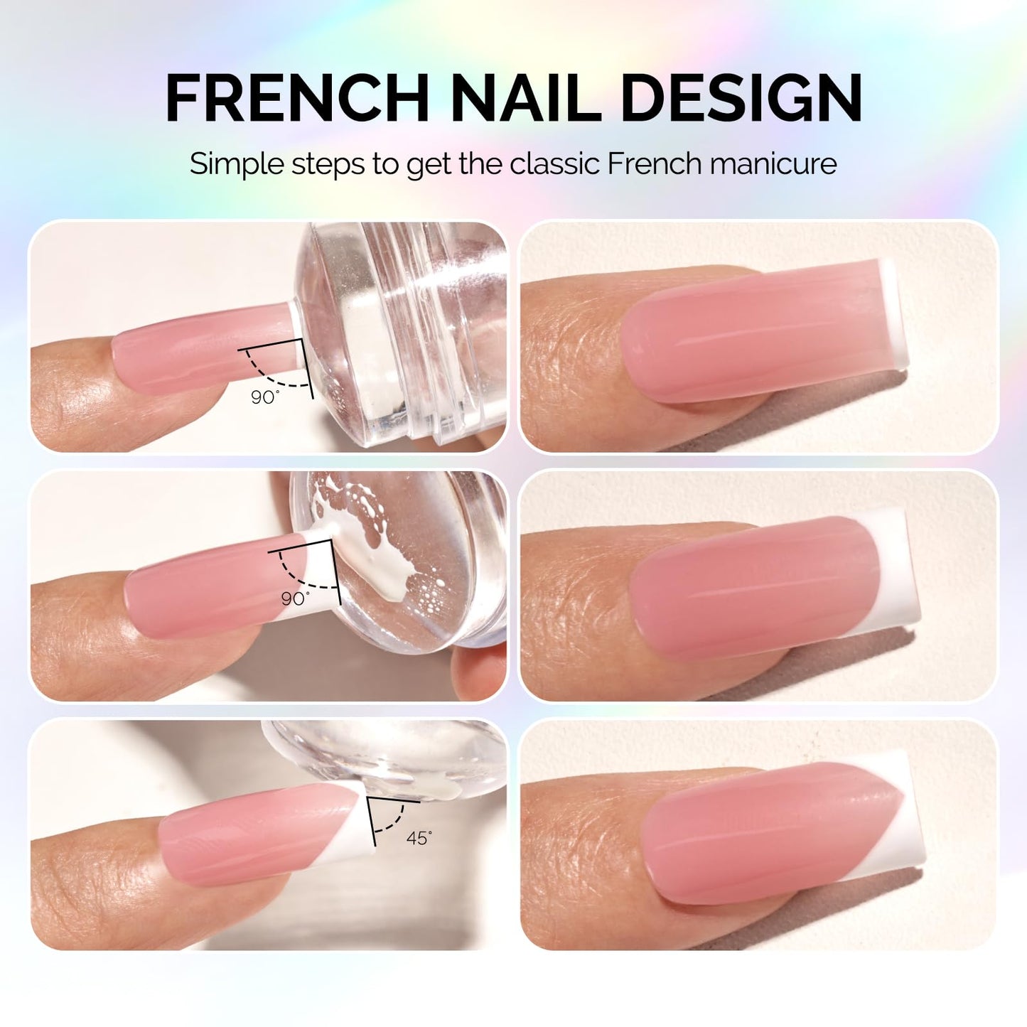 MelodySusie Nail Stamper Kit, 2 Sets Silicone French Tip Upgrade Stamp Tool MelodySusie Press-On Nails Short Square White French Tips