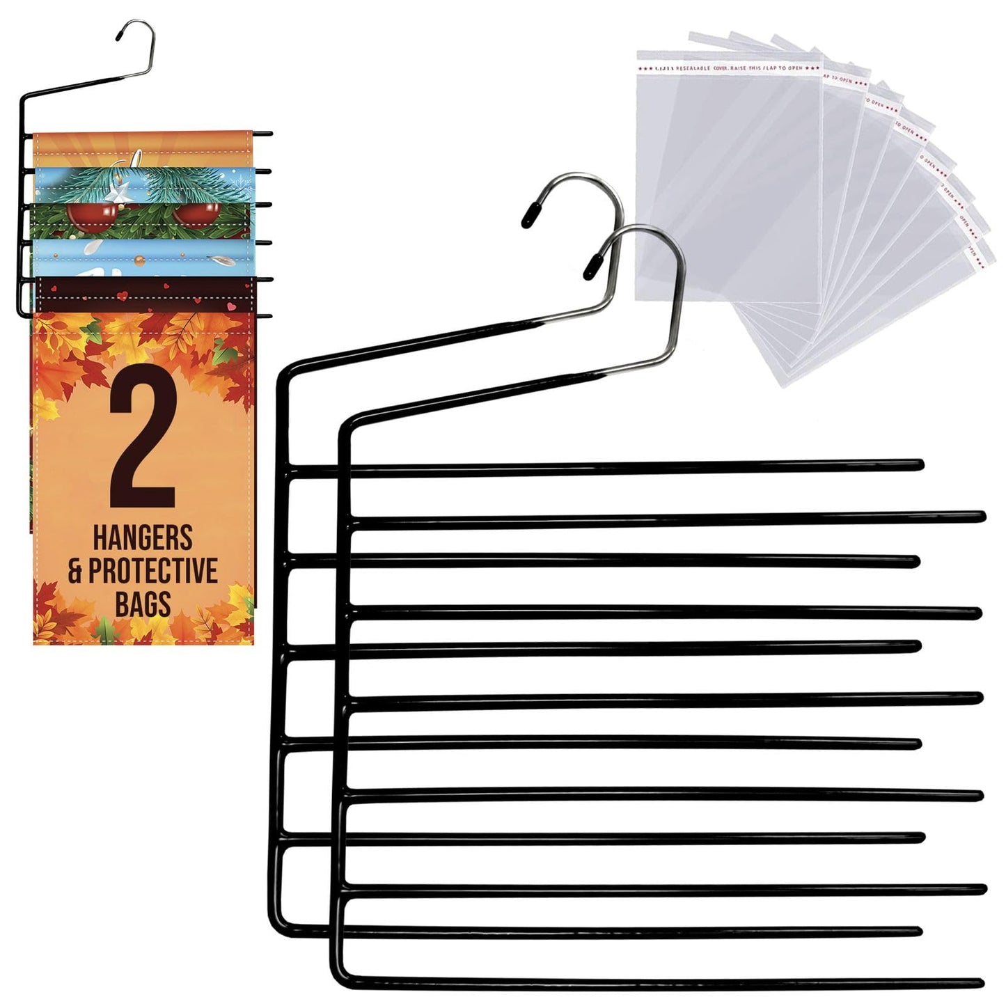 Garden Flags Hangers 2Pack 6 Tier with 15 Protective Bags, Garden Flag Storage, Organizer Holder, Heavy Duty Multi Layers Space Saving, Non Slip Open Ended Hangers for Multi use, Pants Organizer