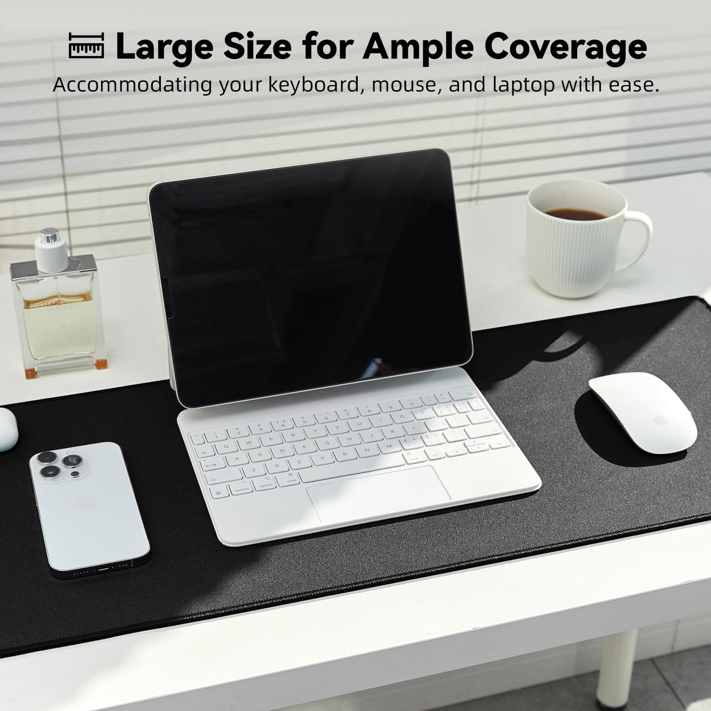 Reniteco Large Gaming Mouse Pad with Durable Stitched Edges, Non-Slip Rubber Base, Big Computer Keyboard Mouse Mat Desk Pad for Home Office Gaming Work, 11.81"x27.56"x0.08", Black