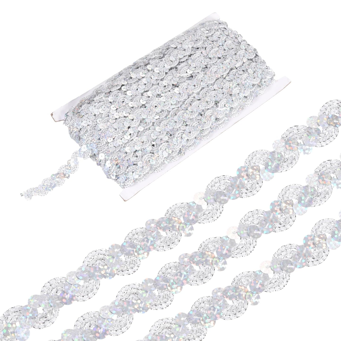 MECCANIXITY 27 Yard Sequins Beaded Lace Trim 0.6 Inch Wave Sequin Braid Trim Strip Paillette Ribbon for Crafts, Embellishments, DIY Sewing Costume, Bling Silver