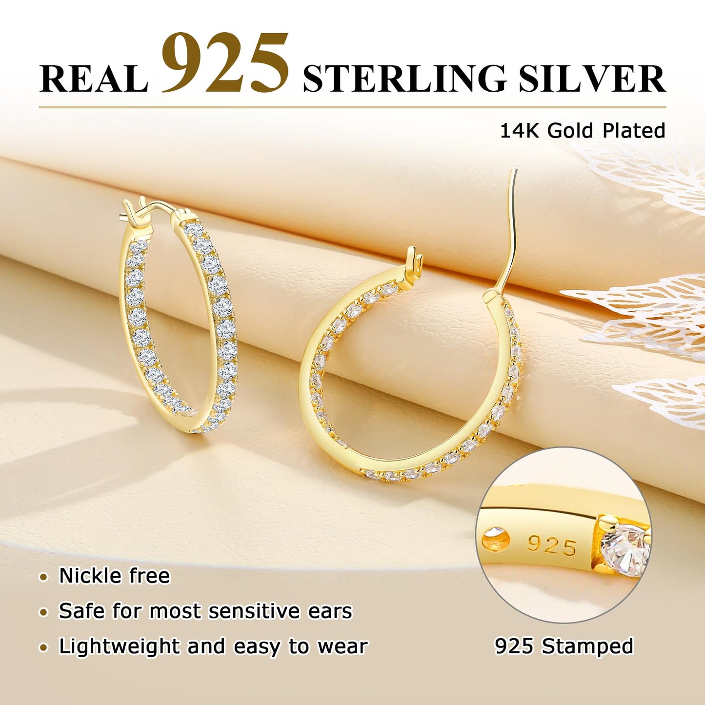 AGRULE Stunning Cubic Zirconia Hoop Earrings 26mm Sterling Silver Small Hoops Diamond Hoop Earrings for Women
