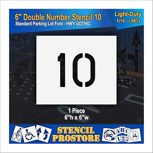 Pavement, Curb, and WheelStop Stencils - 6 inch Double Number Stencil - (10) - 6" x 6" x 1/16" (63 mil) - Light-Duty