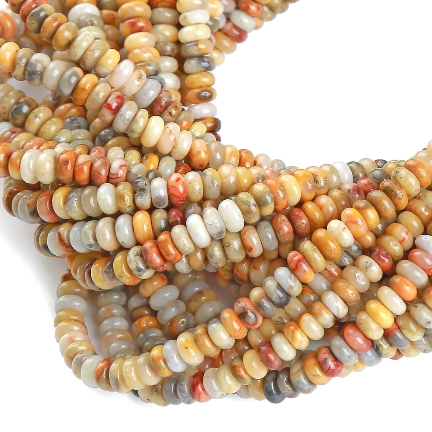 150PCS 2x4mm Natural Yellow Crazy Lace Agate Rondelle Beads Abacus Disk Stone Beads Round Loose Spacer Gemstone Beads for DIY Bracelet Necklace Jewelry Making
