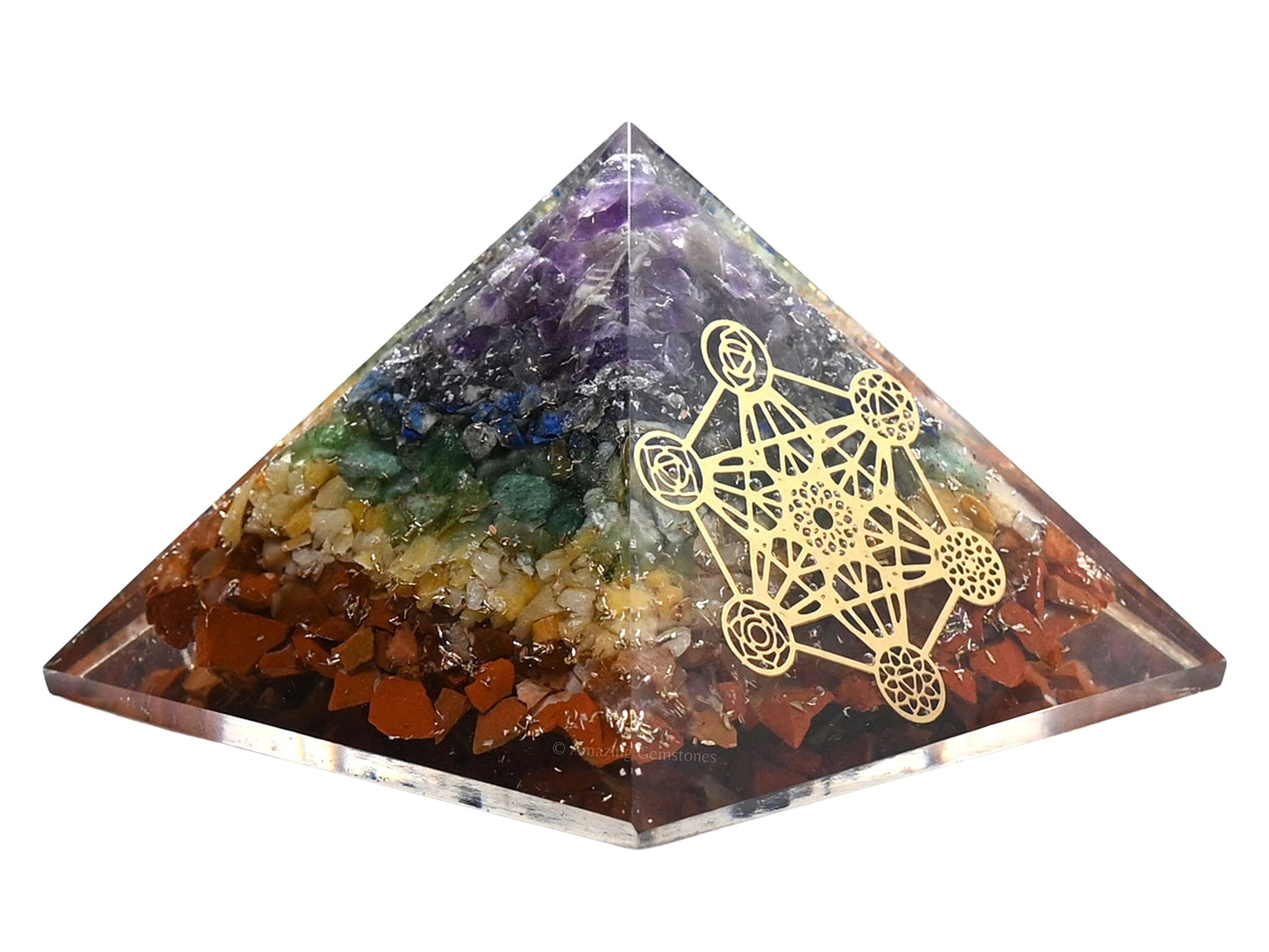 Amazing Gemstone Large Orgone Pyramid | Natural Chakra Pyramid Crystal | Chakra Metatron Orgonite Pyramid | Organ Pyramids Positive Energy Healing