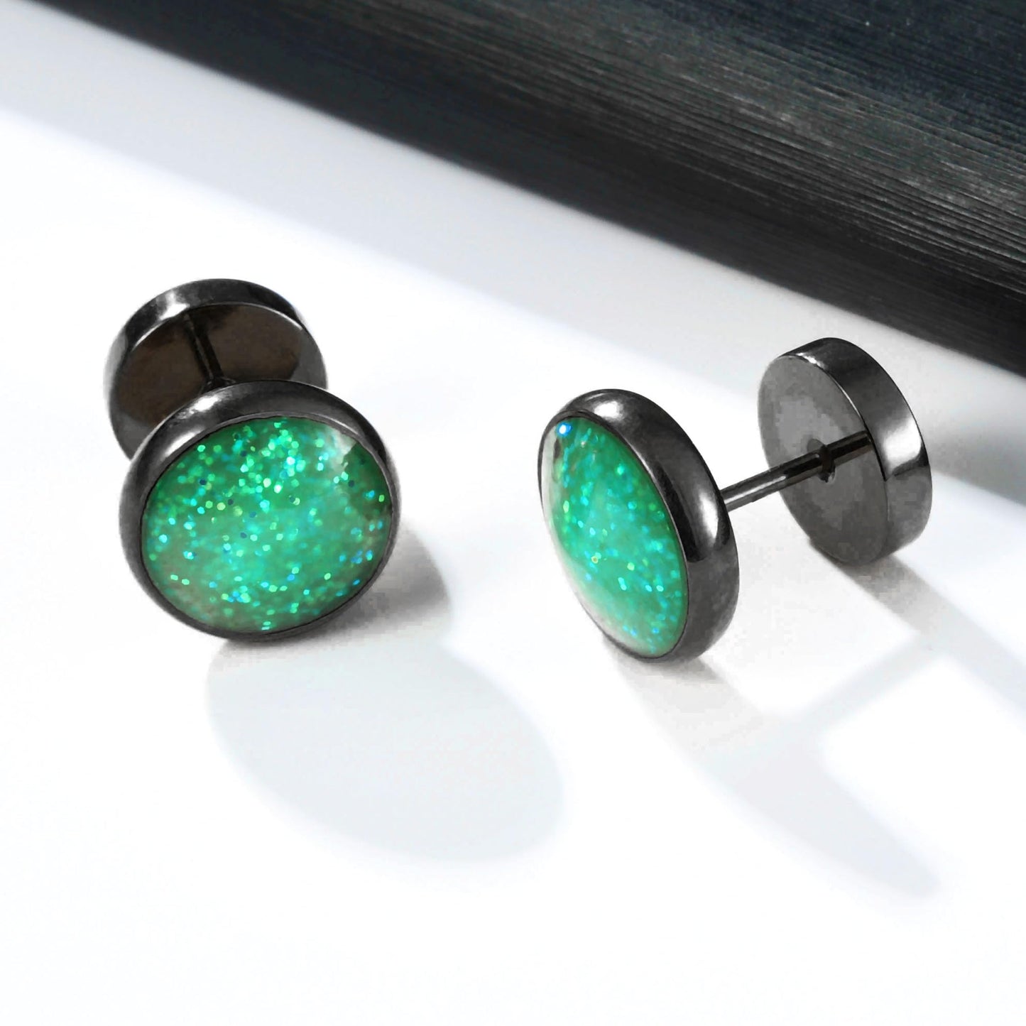 Surgical Stainless Steel Stud Earrings for Women Men Black Gold Plated Fluorescent Flat Back Hypoallergenic Earrings Suitable for Sensitive Ears