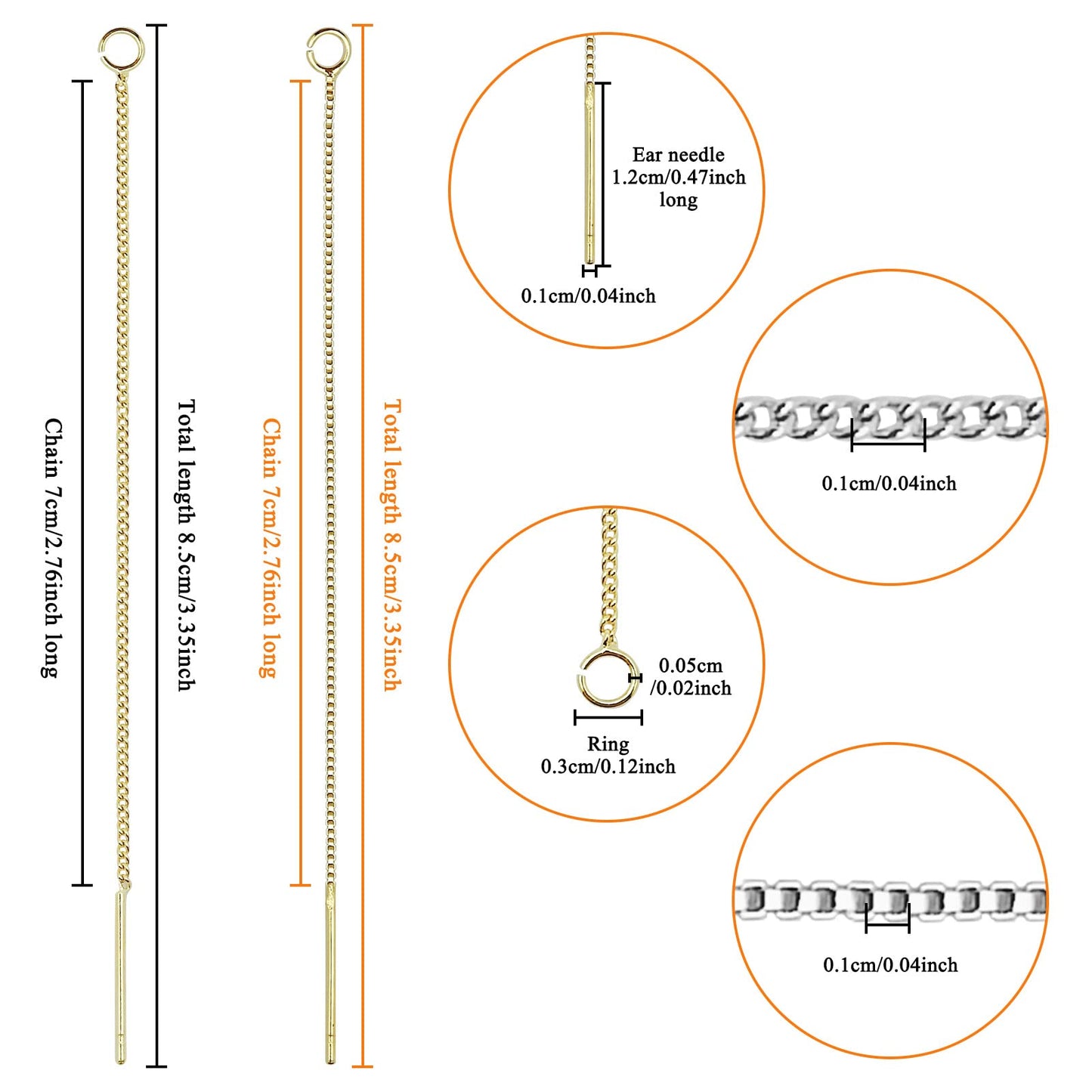 24pcs 8.5cm Ear Threads Long String Ear Threads Hypoallergenic Ears Thread Earring with Loop Drop Earrings Tassel Chain Earrings for Earring Making DIY Jewelry Craft(2 Styles,2 Colors)