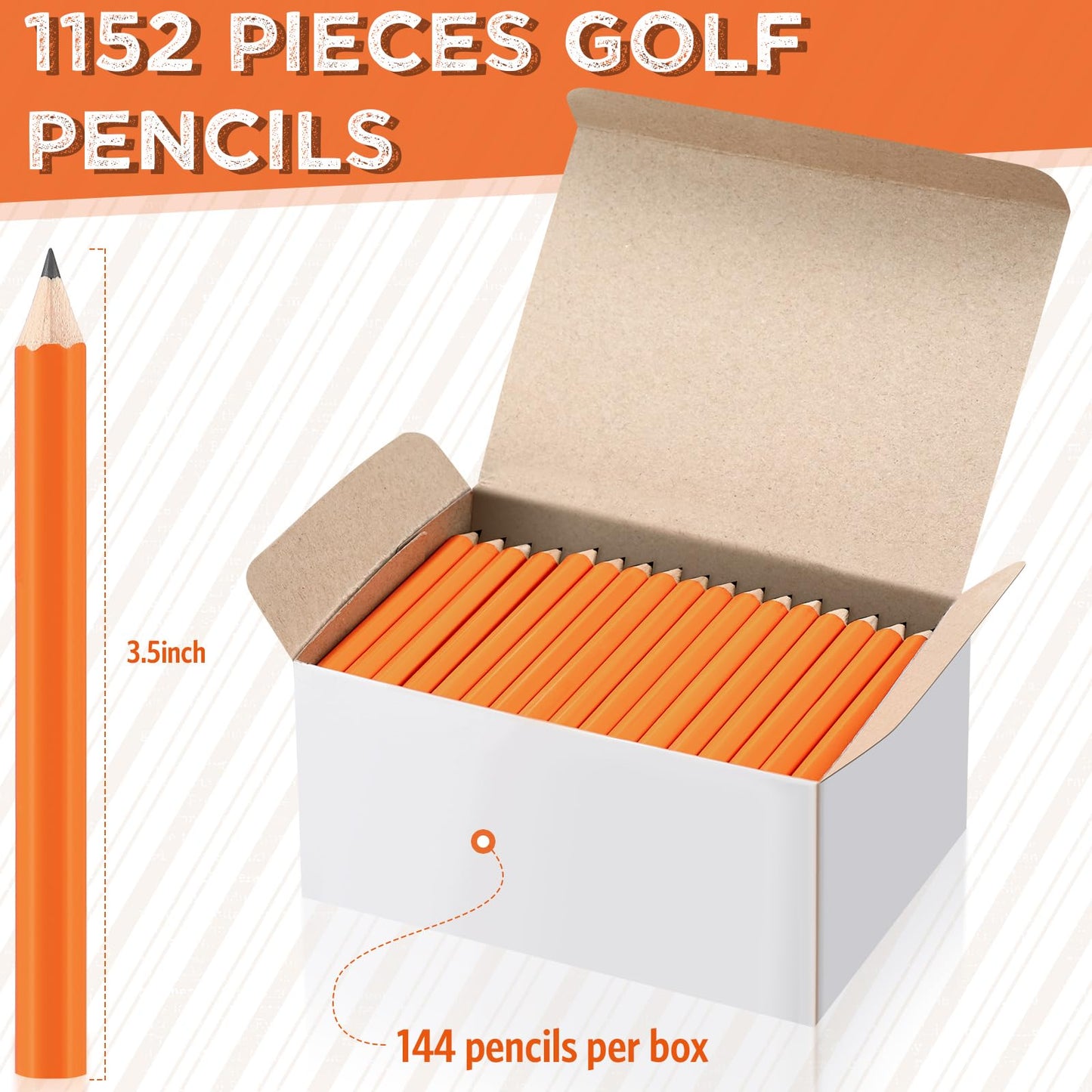 Crtiin 1152 Pcs Golf Pencils Bulk No. 2 HB Short Pre Sharpened Pencils for Classroom Office Supplies, 4 Inch(Orange)