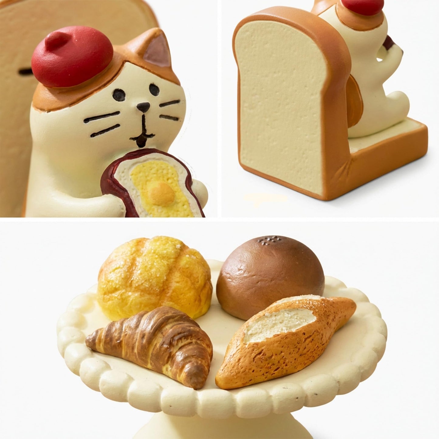 Gafochen Cute Mini Bread Cat Figurine Set – Kawaii Resin Cat with Miniature Dessert Table Figure for Desk Shelf Home Decor, Adorable Cat Lover Gift (Bread Set)