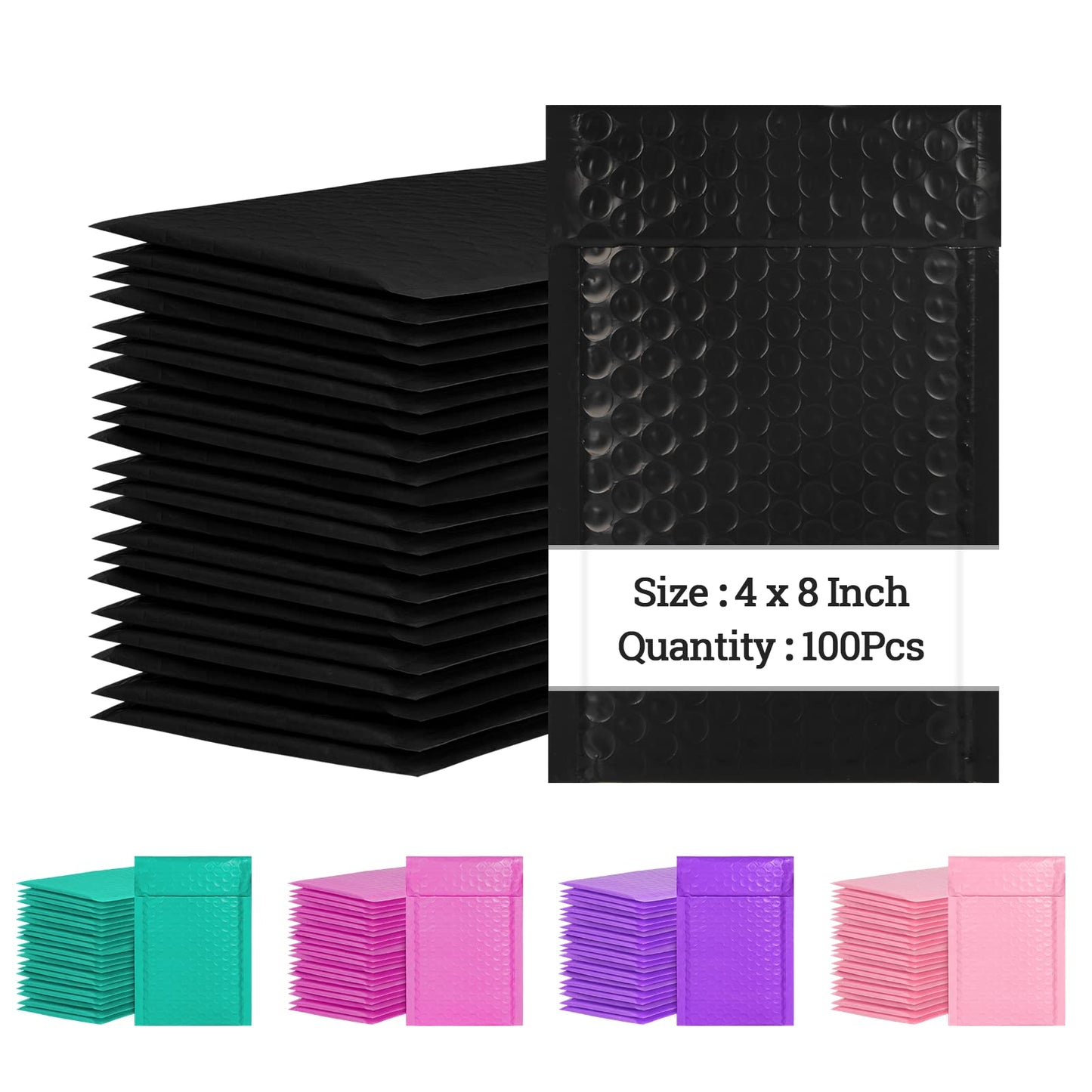 4x8 Inch Bubble Mailers 100 Pack Black Self Seal Padded Envelopes Usable Size 4x7" Waterproof Mailing Shipping Bags for Small Business Mailing Jewelry Makeup