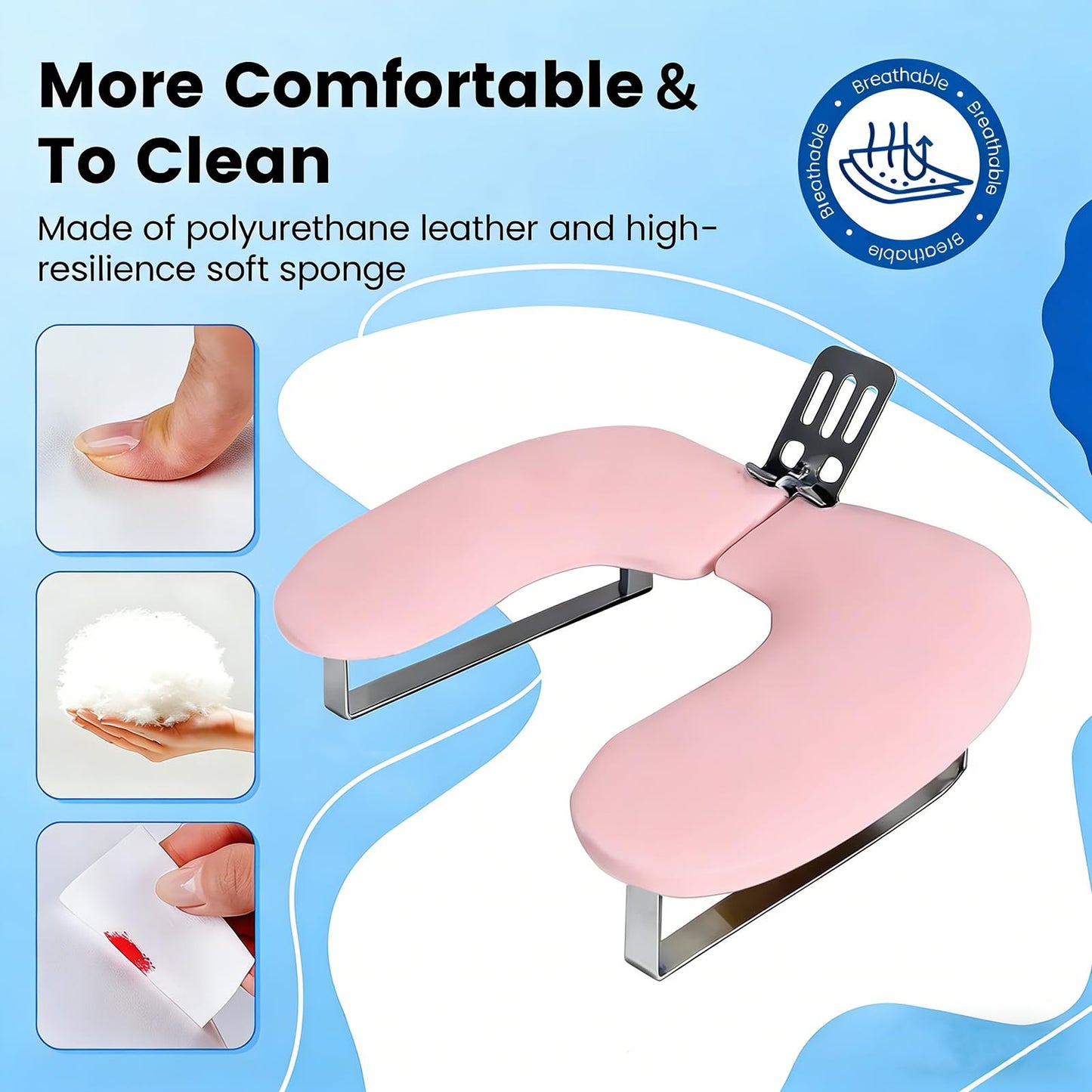 Arm Rest for Nails,U-shaped Manicure Nail Hand with phone holder Rest Pillow Cushion,Foldable PU Leather Nail Tech Arm Rest for Nails Tech,Foot Hand Rest (Light pink)