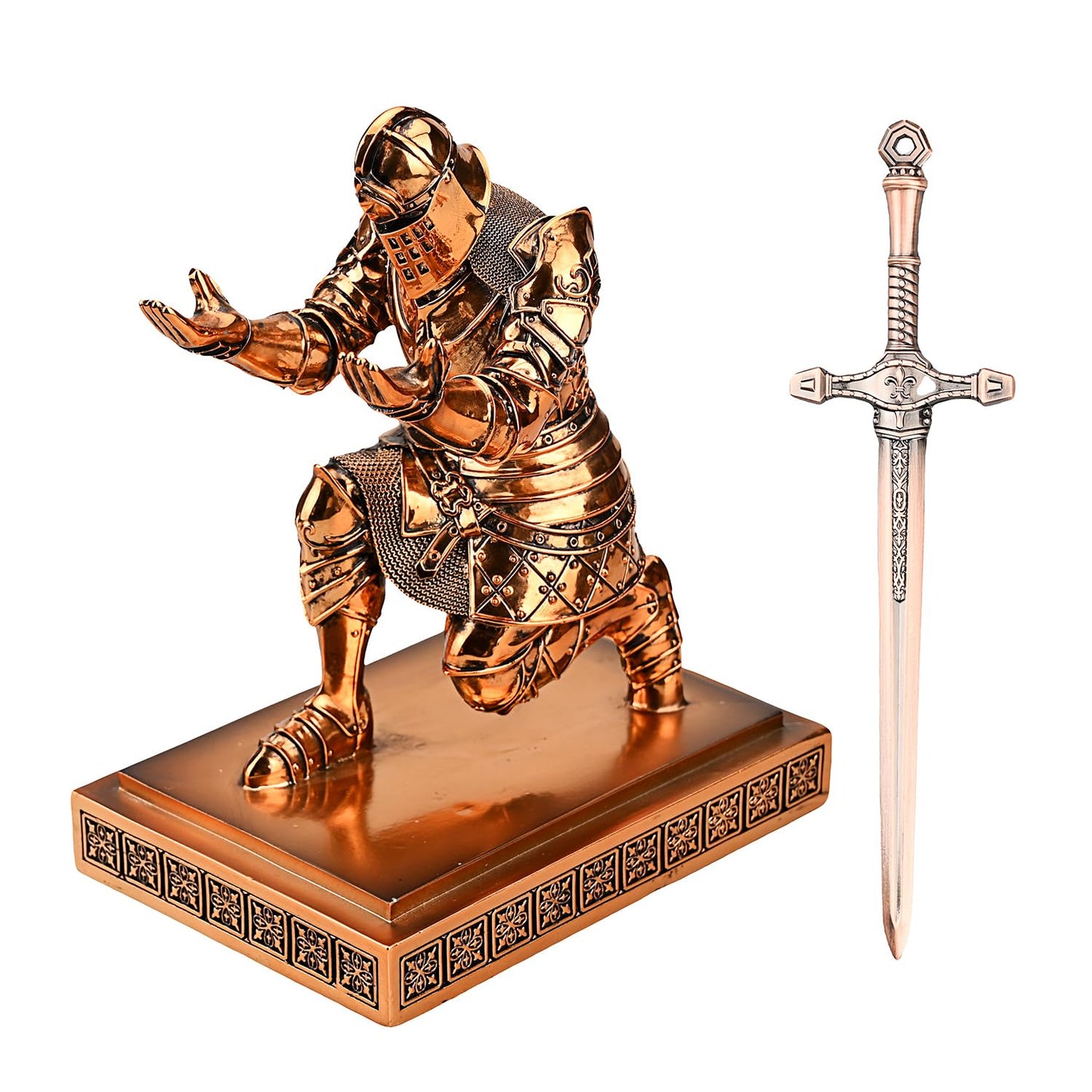 HDMbigmi King's Guard Knight Pen Holder Pen Stand Desk Organizers and Accessories Resin Pencil Holder as Gift for Office and Home (Copper(Plating))