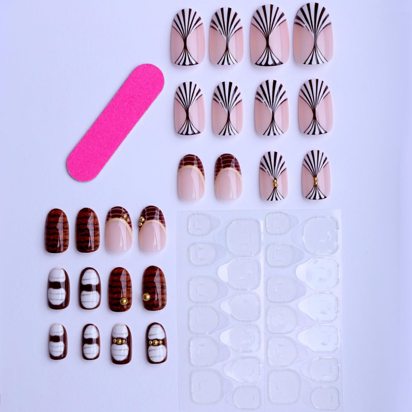 OCTOSWAVE Medium Press on Nails Almond Fake Nails Cute Artificial Nail with Gold Charm Stick on Nail for Women 24pcs