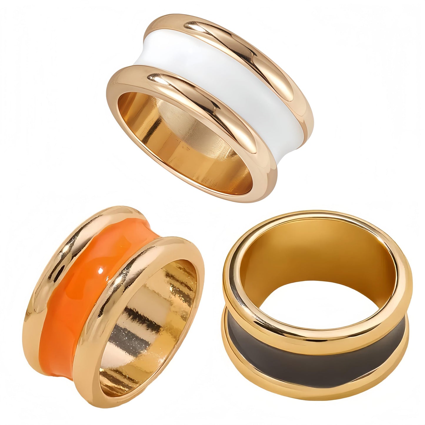 SYWDUDUCLT 3 Piece Scarf Rings Set, Simple Small Cylinder, Black/White/Orange
