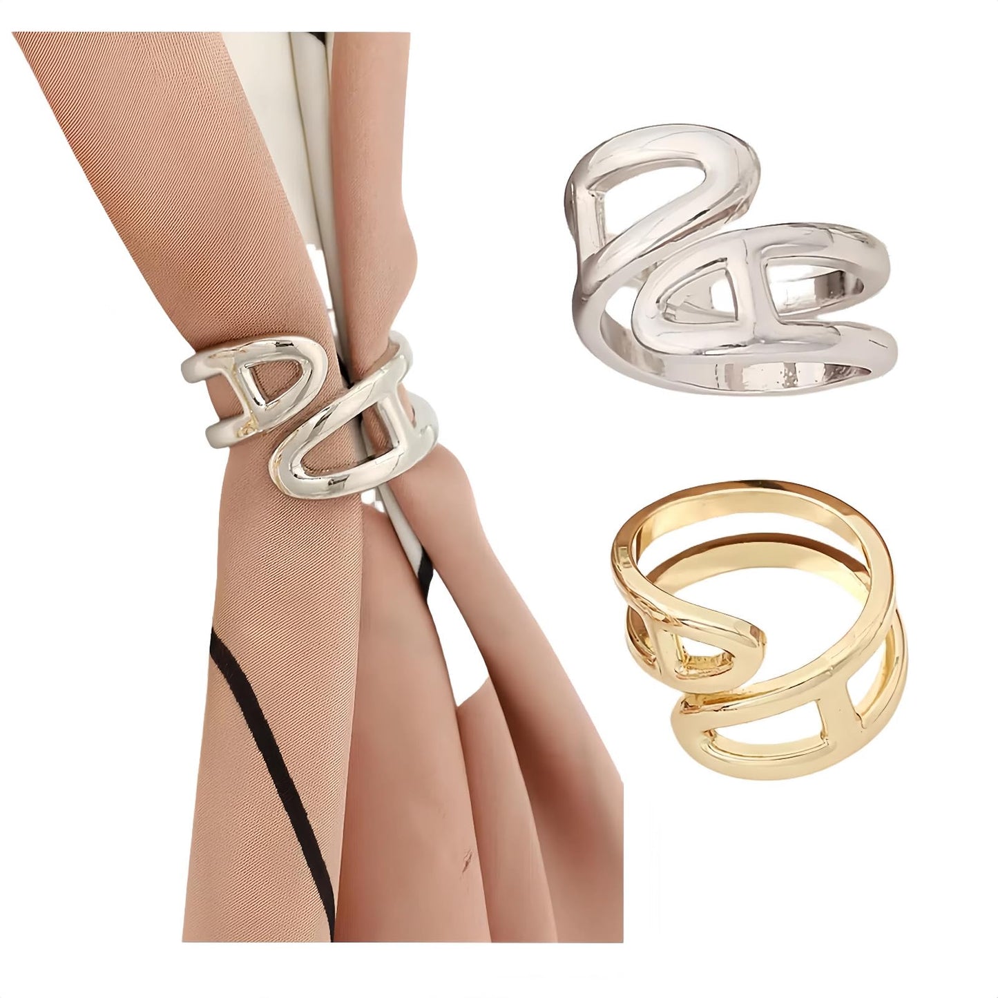 2 Pcs Scarf Rings for Women, Modern Metal Scarf Buckle, ，Gold/Silver
