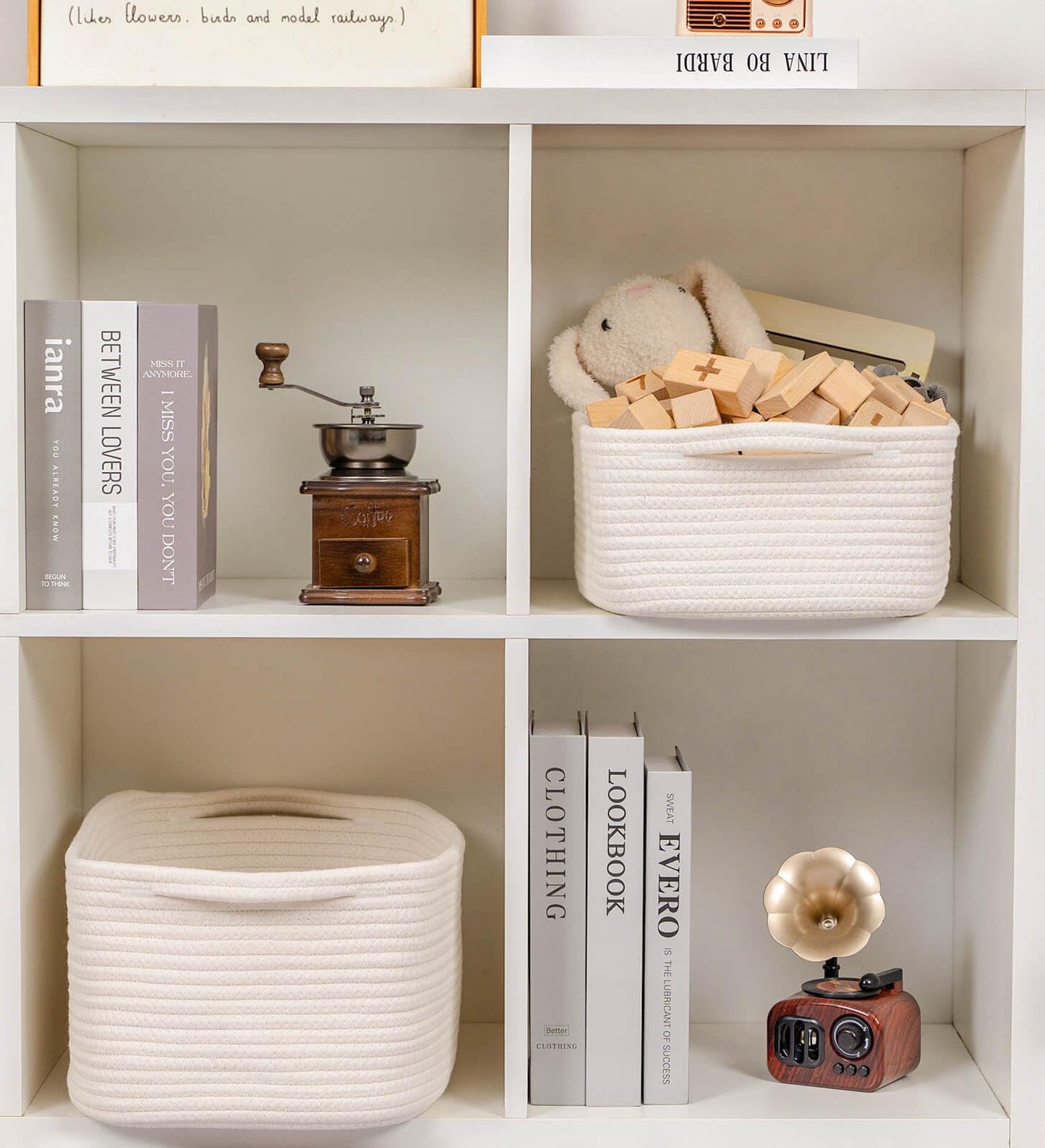 CubesLand Cute and Durable Small Cotton Rope Basket for Organizing, Woven Closet Storage Bin,Shelves Closet Storage Basket, Bathroom Storage Organizer Bin, Nursery Toy Basket Bin, White Basket