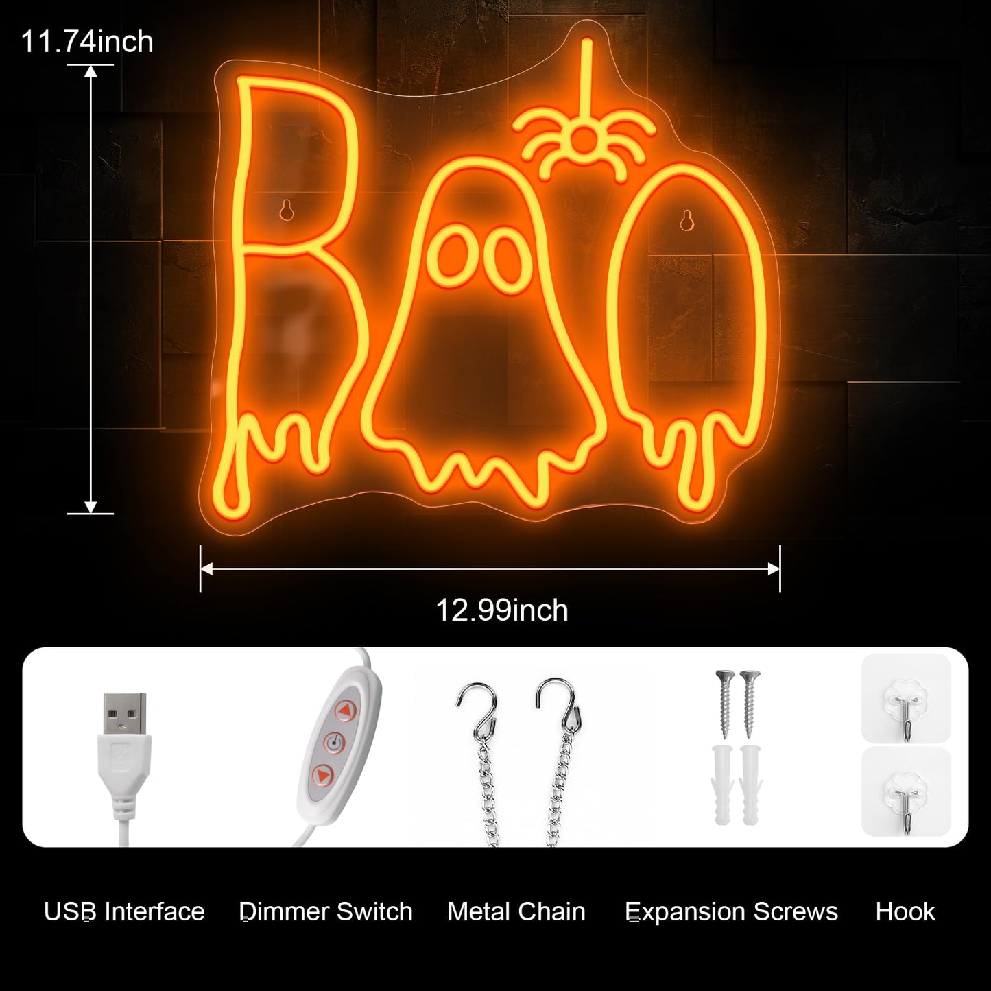 Halloween Boo Neon Sign, Spooky Ghost Neon Light Neon Signs, Dimmable Halloween Led Sign for Wall Bedroom Home Bar Halloween Party Decor Halloween Present for Trick or Treat Party Backdrop