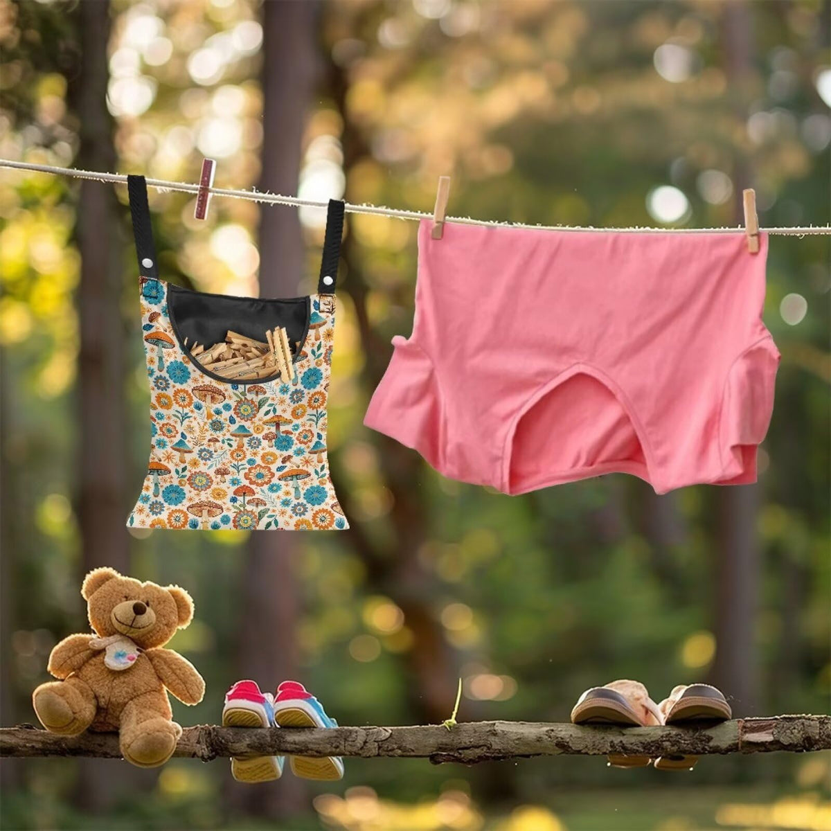 Boho Mushroom Hanging Clothespin Bag