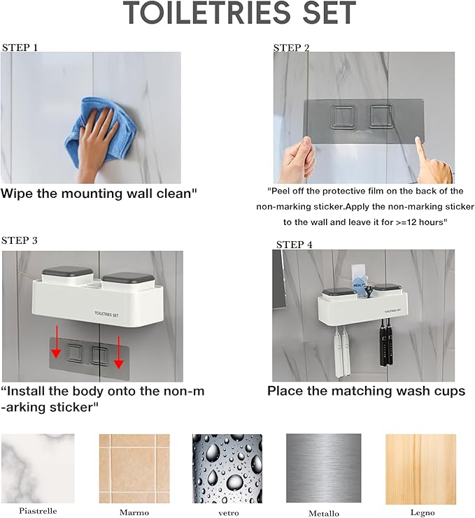 7AM2M Toothbrush Holders for Bathrooms,2 Cups Bathroom Organizer with Secure Hook - Stylish Wall Mounted or Desktop Use,Bathroom Organization and Storage,4 Toothbrush Slots, (White)