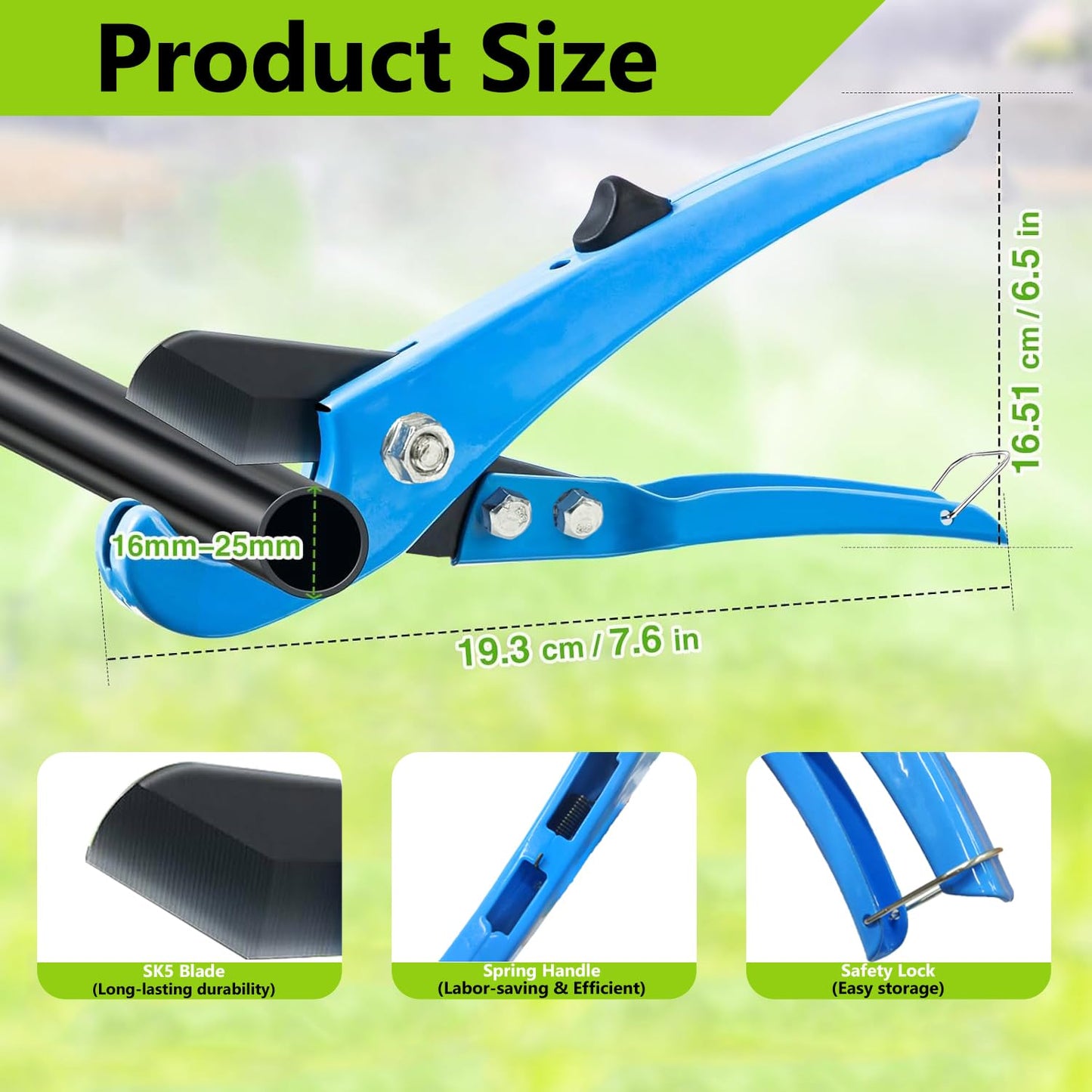 Foinco Drip Irrigation Hole Punch Tool, 2in1 Precision Sprinkler Hose Cutter, 3Pieces, Fits 16/20/25mm PE Pipe