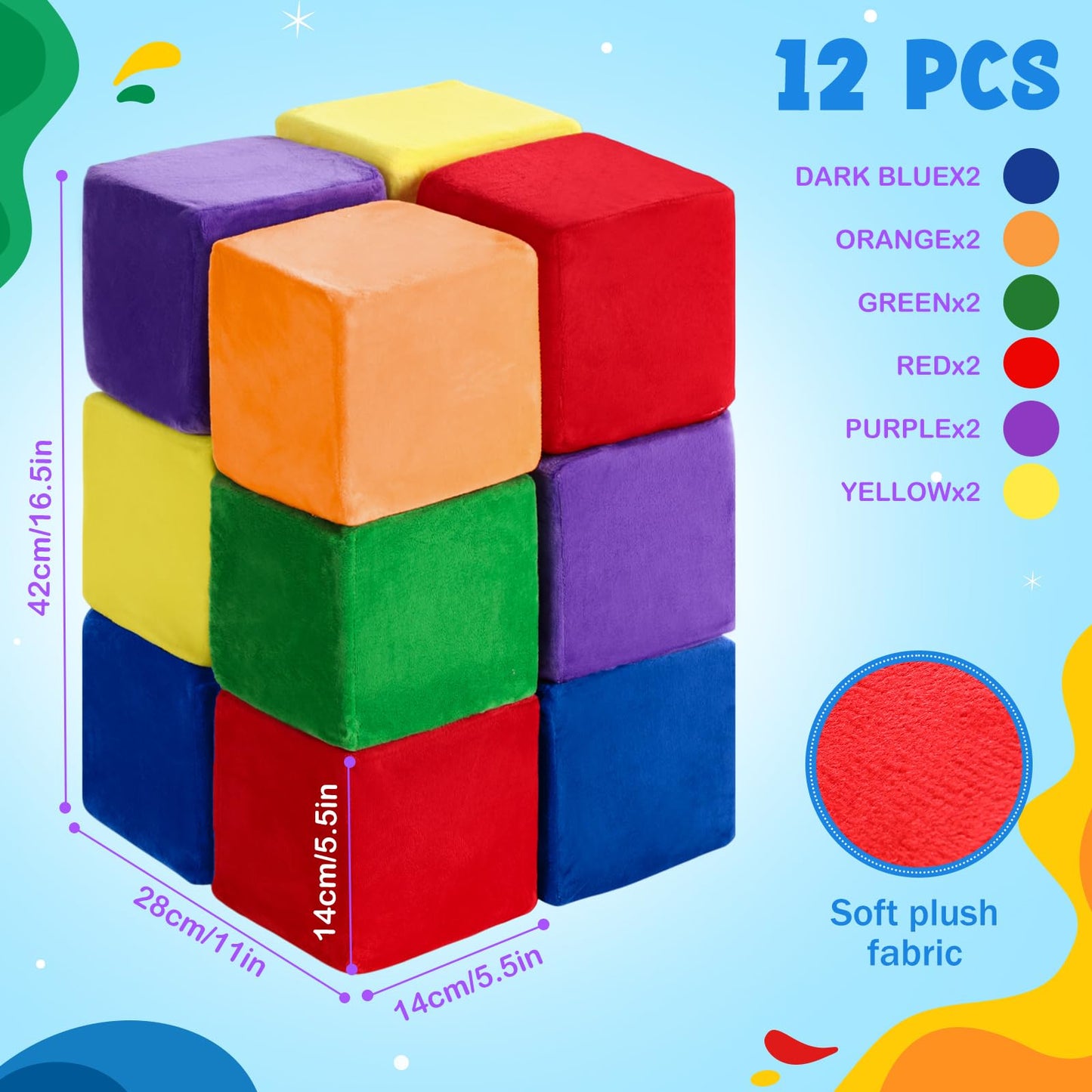 Vercraft 12 Pieces Foam Building Blocks Plush Colorful Foam Stacking Building Blocks Soft Giant Fun Throwing Toys for Birthday Learning Gift