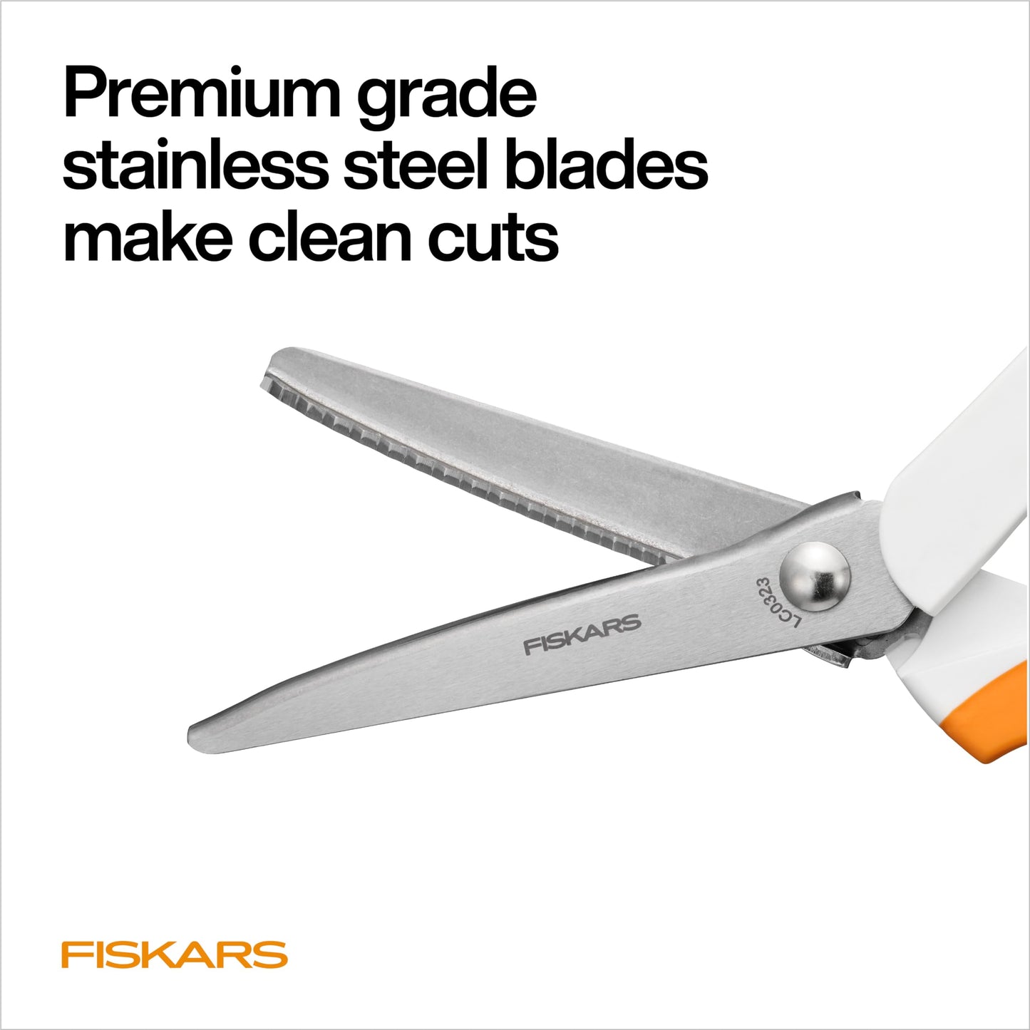 Fiskars Pinking Shears, Gifts for Mom, Fabric Scissors with Ergonomic Handle,Zig Zag Edge and Stainless Steel Blades, Orange/White
