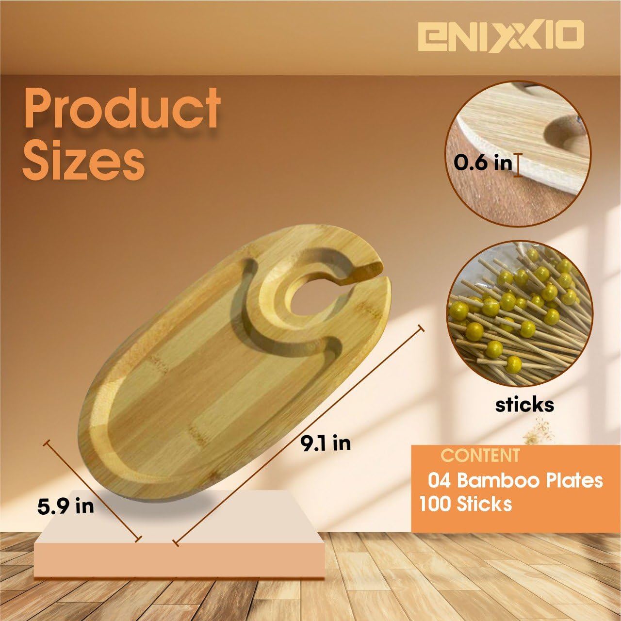 ENIXXIO 4 PCS Wine Appetizer Plates for Wine & Cheese Parties – Individual Mini Charcuterie Boards with Wine Glass Topper Appetizer Plates, Cheese Board with Wine Holder and 100 Bamboo Picks