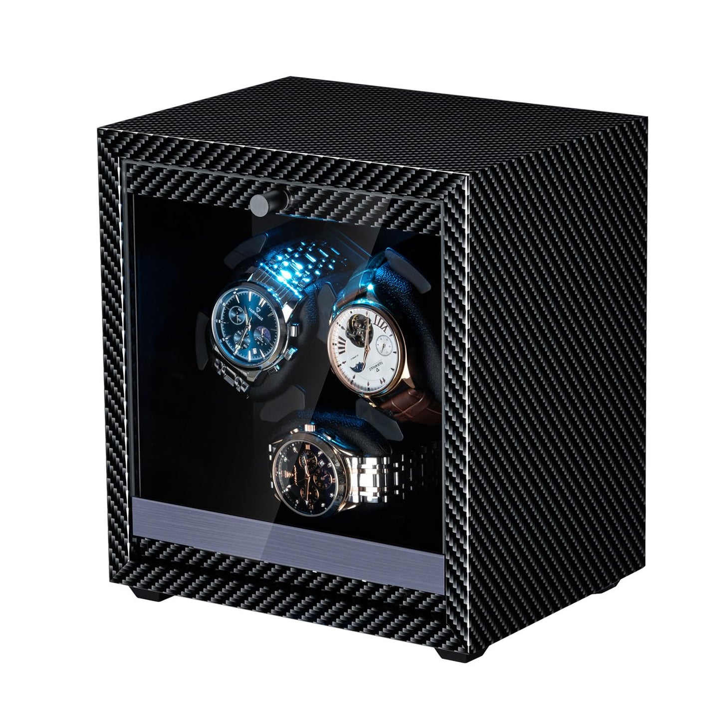 Mcbazel Watch Winder for Automatic Watches, 4 Rotation Modes Watch Winder Box with Super Quiet Motor, Blue LED Light, Memory Foam Pillows, Gift for Men & Women [Black]