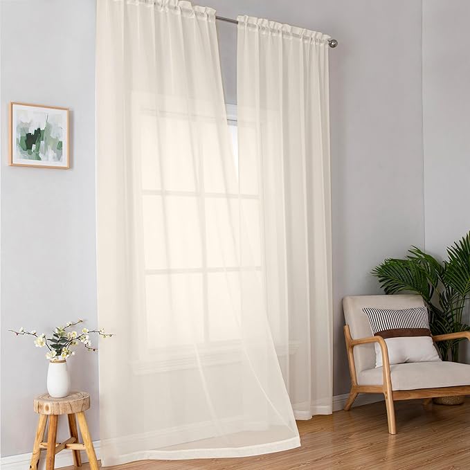 Simplebrand Cream Sheer Curtains 84 Inches Long, Light Filtering Rod Pocket Solid Color Window Sheer Curtain Panels, Elegant Curtains & Drapes for Living Room, Bedroom 2 Panels, 59" W x 84" L