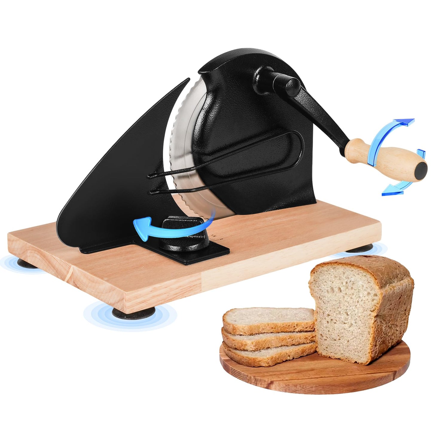 Upgraded Manual Bread Slicer for Homemade Sourdough Bread with Measurement Marks, Adjustable 0"-0.8" Thickness Hand Crank Bread Slicer with Suction Cup for Even Slicing, Kitchen and Commercial, Black