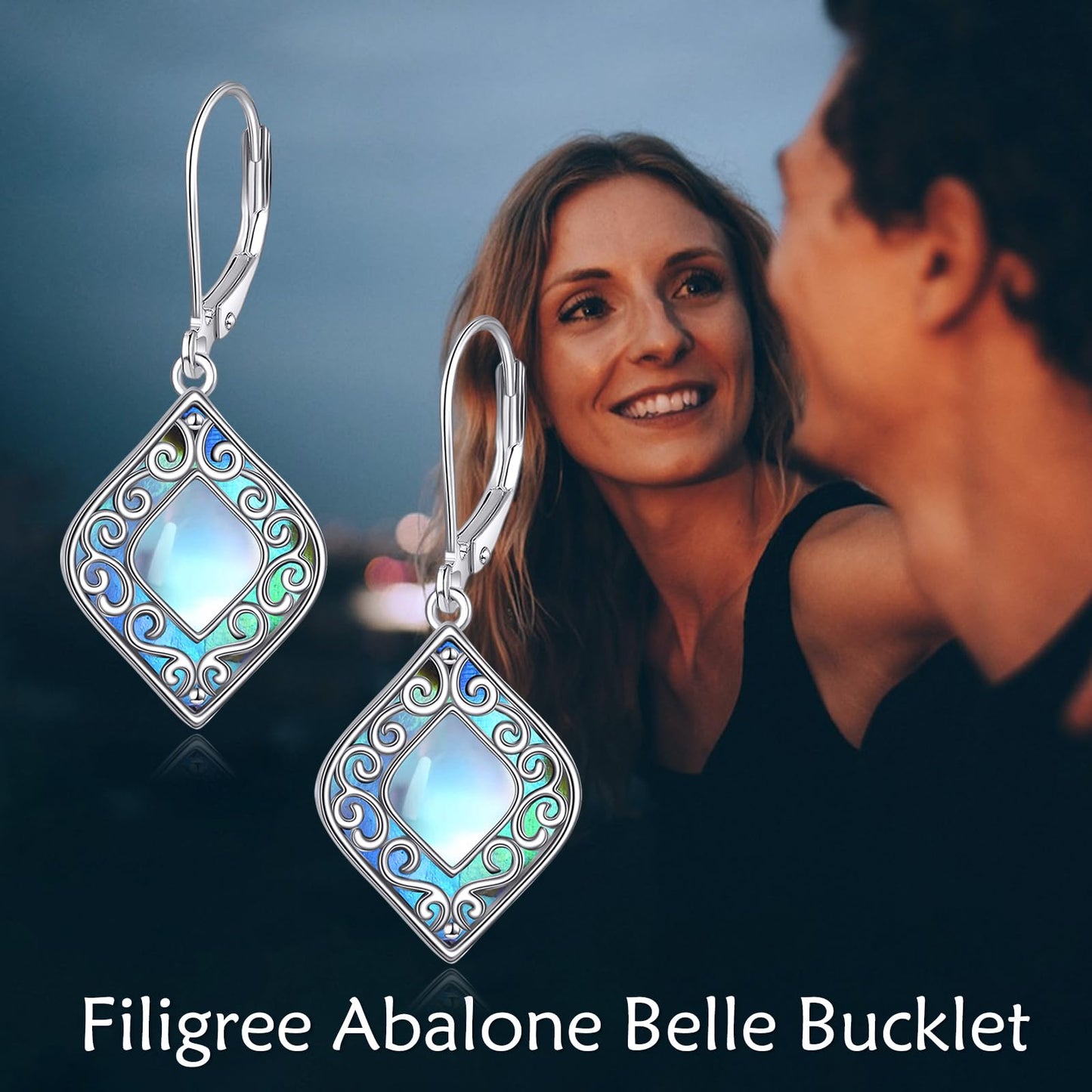 AINFQY Abalone Dangle Earrings for Women 925 Sterling Silver Filigree Teardrop Drop Earrings Moonstone Abalone Shell Jewelry Gifts