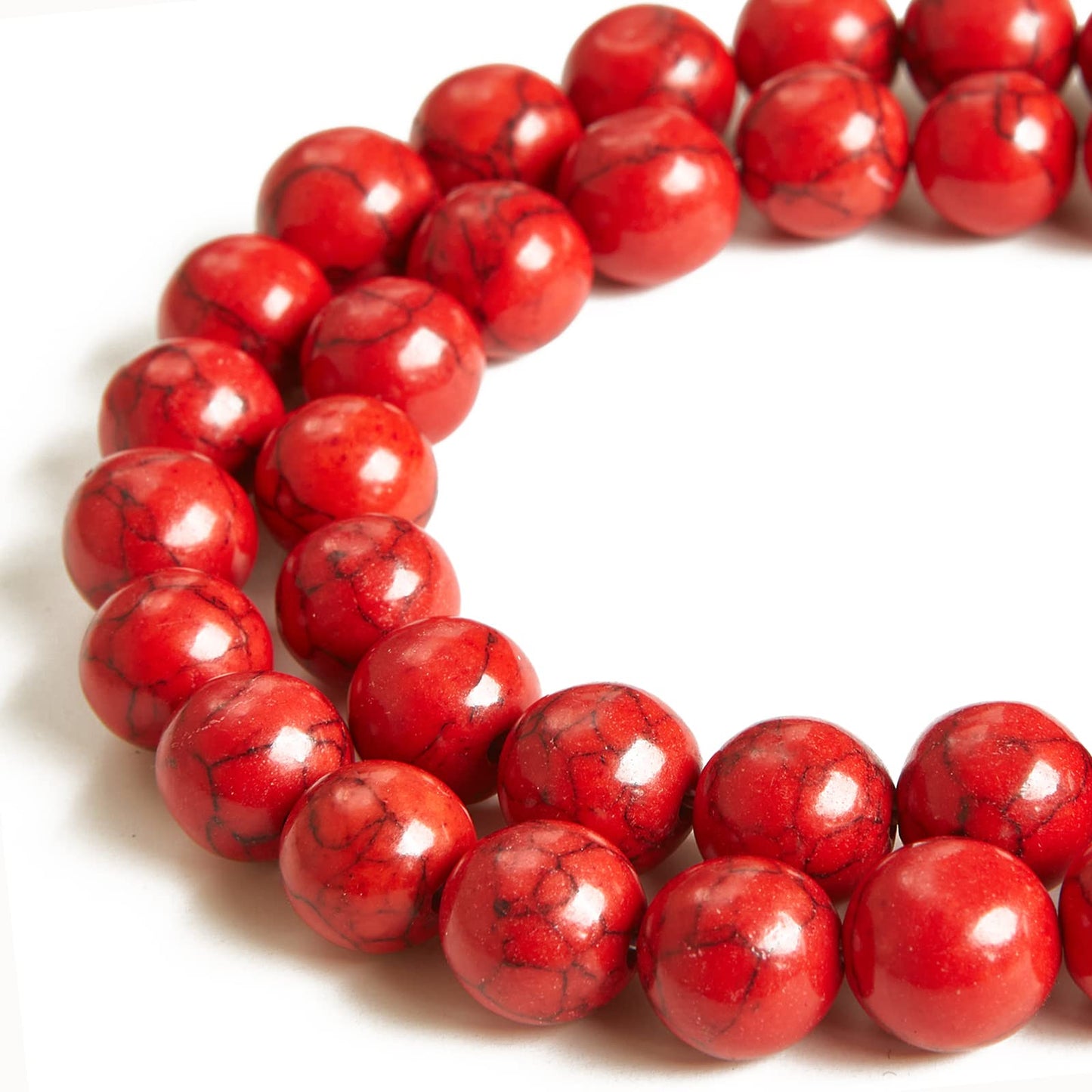 45pcs 8mm Natural Red Turquoise Beads Gemstone Beads Round Loose Beads for Jewelry Making
