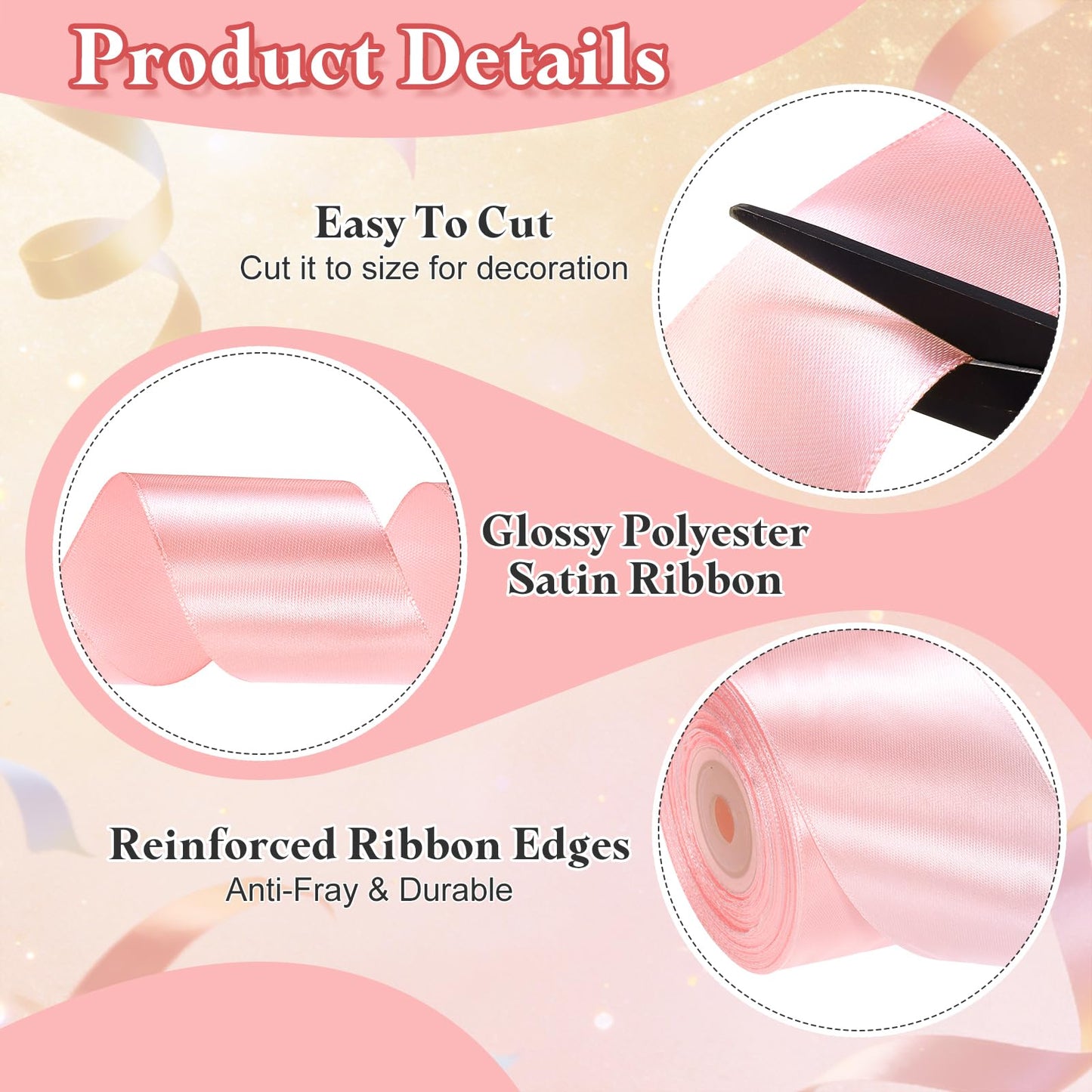 PATIKIL Satin Ribbon (24 Yards, 2" Wide, Pink) Single Face Solid Fabric Ribbon, Suit for Craft/DIY/Gift Wrapping/Hair Bows/Floral Bouquets/Wedding/Birthday/Party Decoration