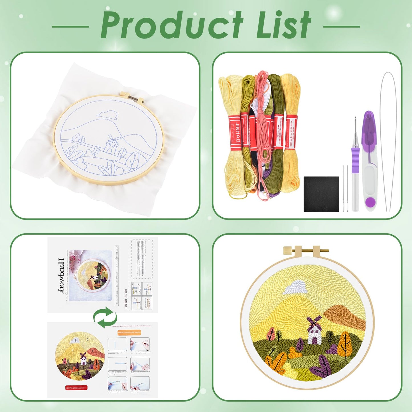 ERKOON Punch Needle Kit Adults Beginners, DIY Easy Landscapes Embroidery Set for Starter Art Craft, Needling Punch Project with Patterns, Tools, Yarns, Hoop, Instruction (Fall)