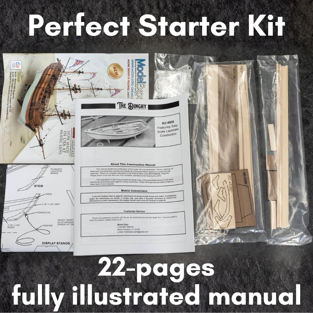 Complete Wooden Model Boat Building Kit - Made in USA - Includes Tools, Glue & Paint - Beginner DIY Dinghy Kit - 1:12 Scale