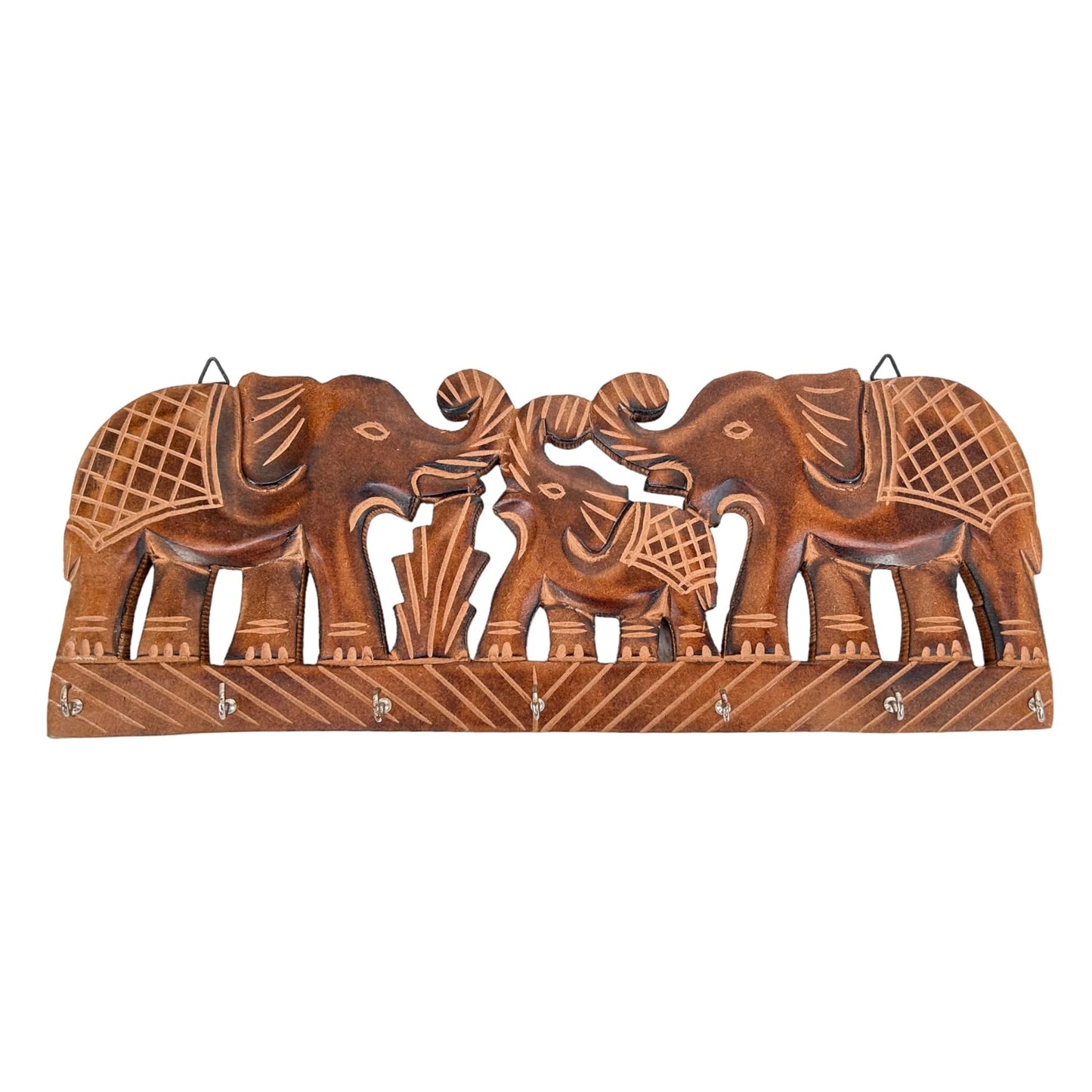 EARTHLY HOME Wooden Key Holder - Decorative Wall Mounted Elephant Key Organiser with 7 Hook - Key Rack for Kitchen, Ofiice and Entryway Decor (15"x 5"x0.5 Inch- Brown)