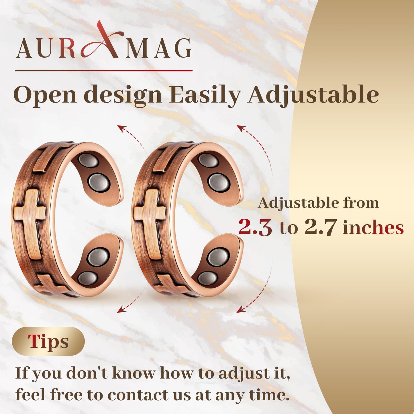 Copper Rings for Women, Magnetic Rings with 3500 Gauss Effective Magnets, 100% Pure Copper Jewelry Gift with Gift Box