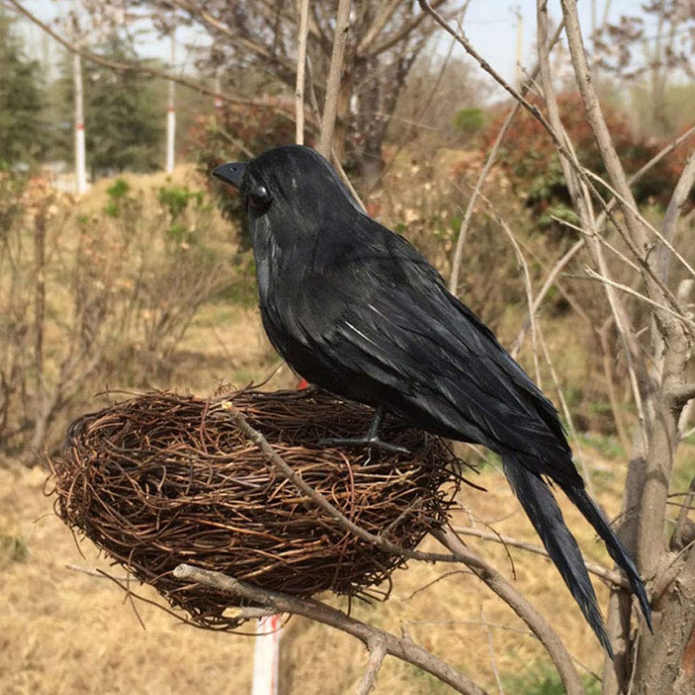 Fashionwu Realistic Crows Halloween Handmade Crow Prop Feathered Black Raven Scene Birds Decoration - 2pcs, 6.3in