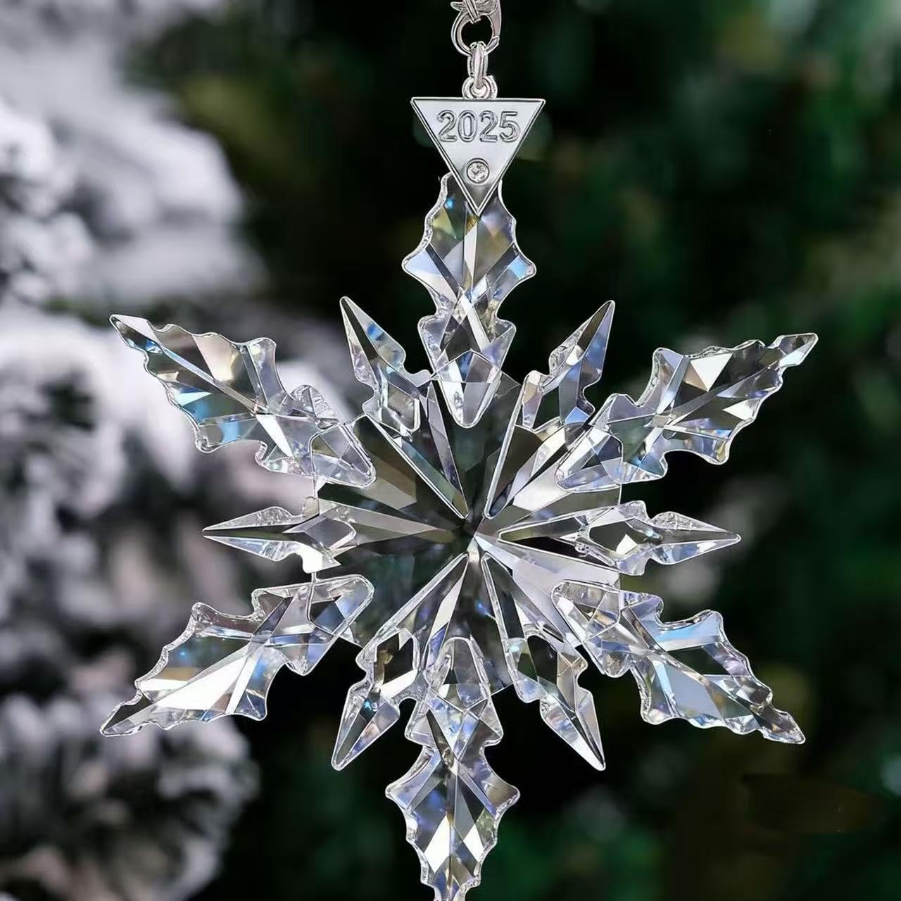 2025 Annual Christmas Ornaments Crystal Snowflake Star - Christmas Tree Ornaments Pendant Crystal Sun Catcher Home Hanging Decor (White 2025)