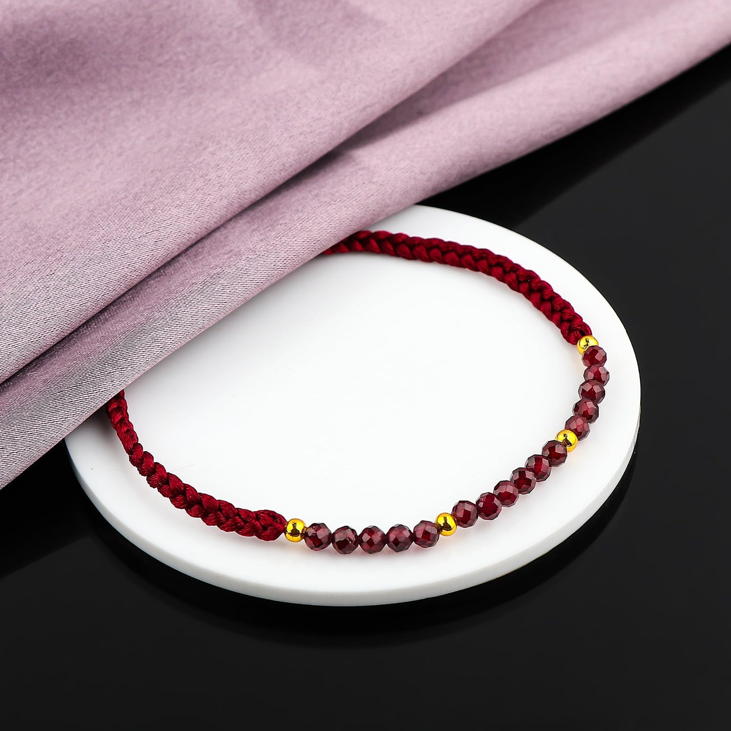 GEMSYMPHONY Red Garnet Gemstone Beads Braided Bracelet – 3.5mm Natural Stone Beads, Handmade Adjustable Braided Rope Bracelet, Healing Crystal Jewelry for Men & Women, Unisex Boho Gift (Red Garnet)