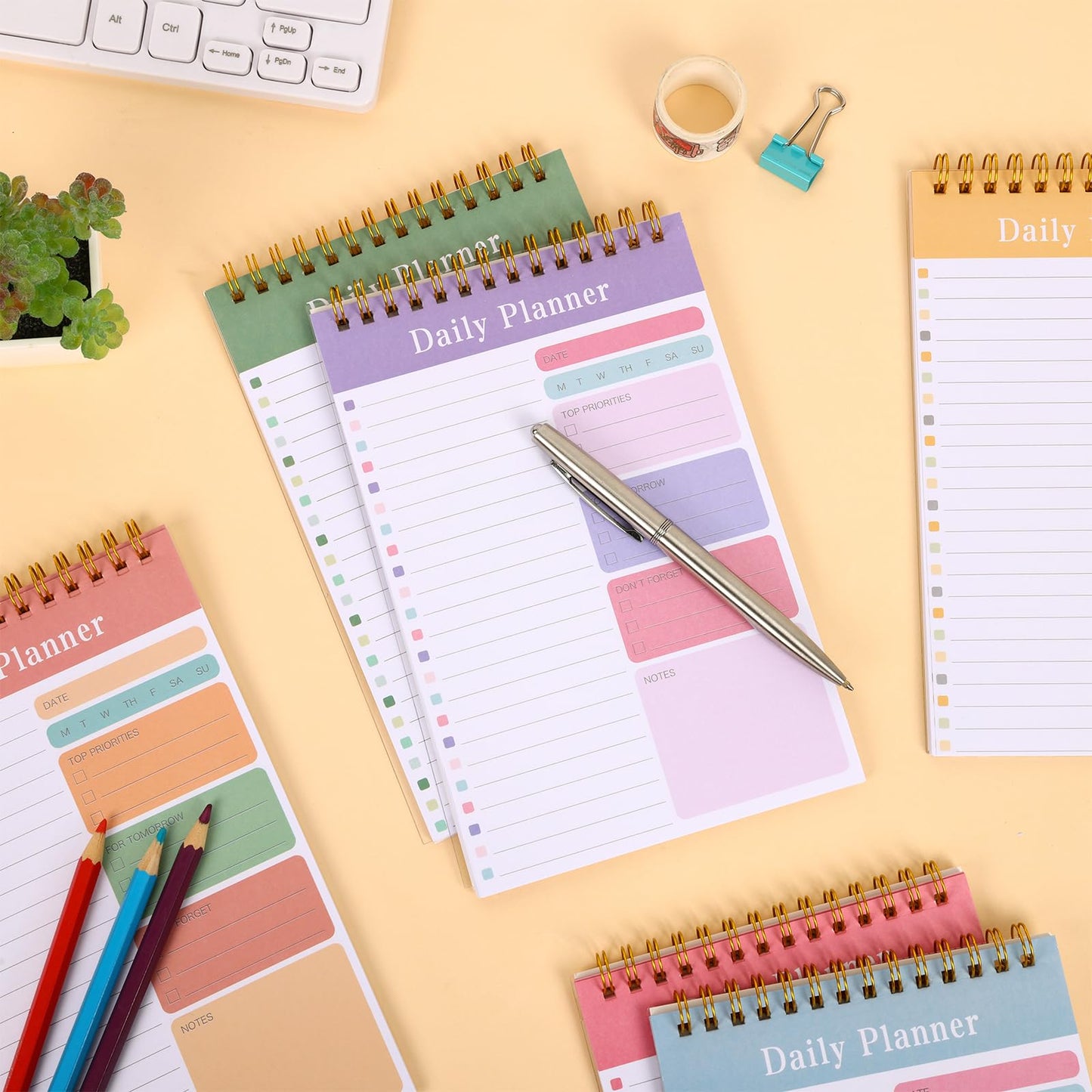 LABUK 10 Pack Daily To Do List Notebook 5" x 8" Daily Planner 30 Sheets Spiral to Do List Notebook for Classroom Office Plan Work Schedule Checklist