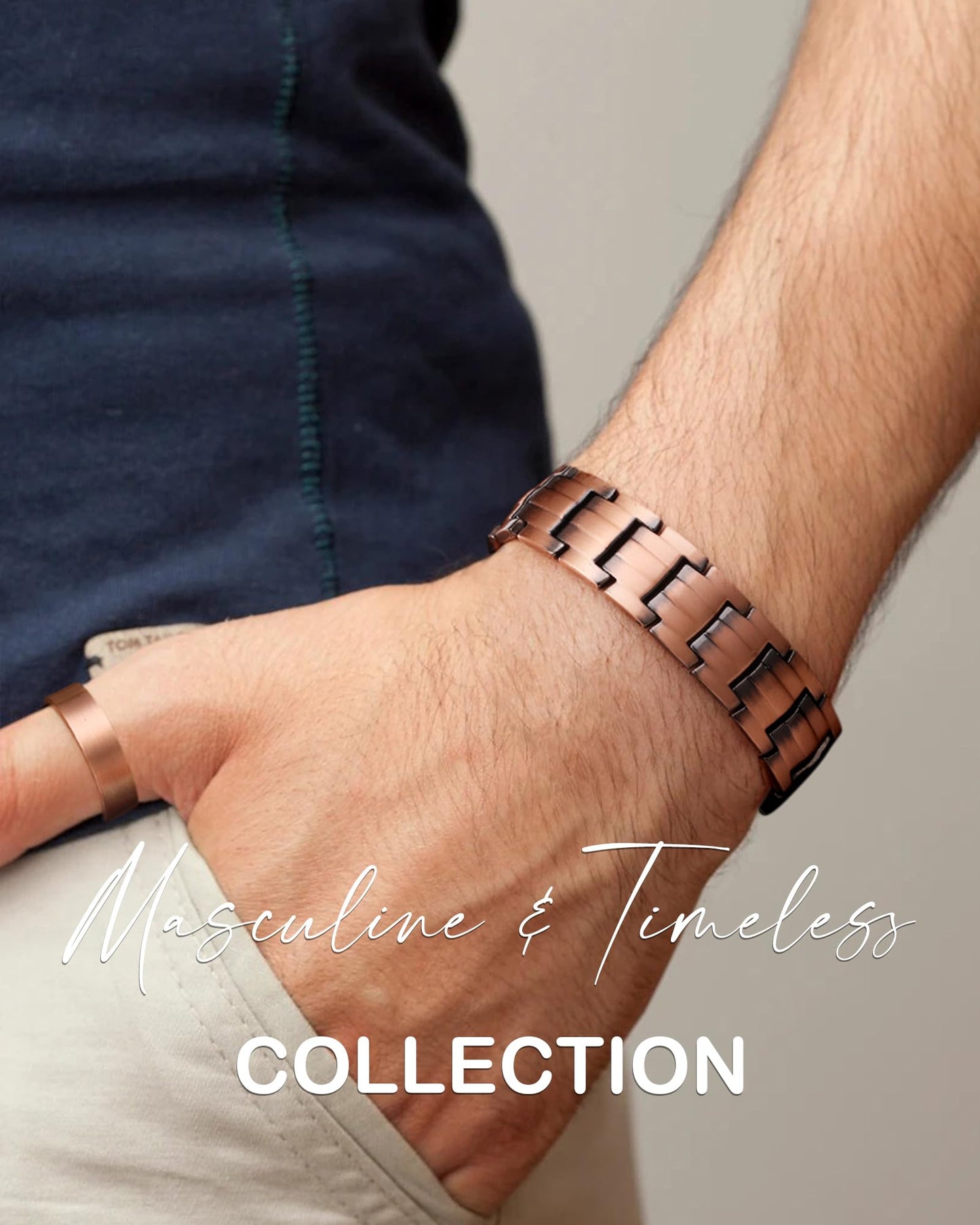 Feraco Men's Copper Magnetic Bracelet and Ring Elegant 99.99% Solid Copper Bracelets with Double-Row Strong Magnets, Magnetic Field Therapy Jewelry