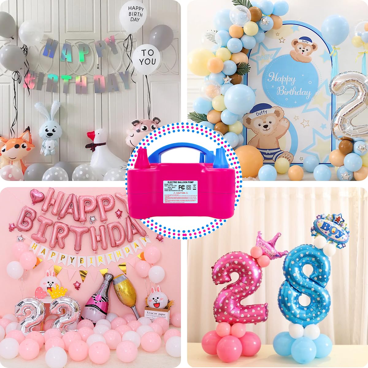 YEPVIE Electric Balloon Pump, Portable 2 Modes Balloon Blower Machine with 14 Balloon Arch Kits, Air Pump for Balloon, Ballon Inflator for Party Decoration