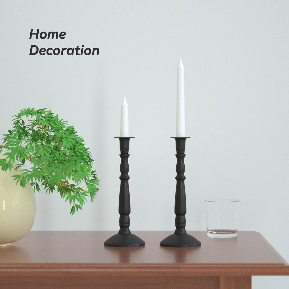 Matte Black Skinny Taper Candle Holder - Iron Slim Candle Stand for 7/8" Candles, Elegant Table Centerpiece for Home Decor and Farmhouse Table - 10"